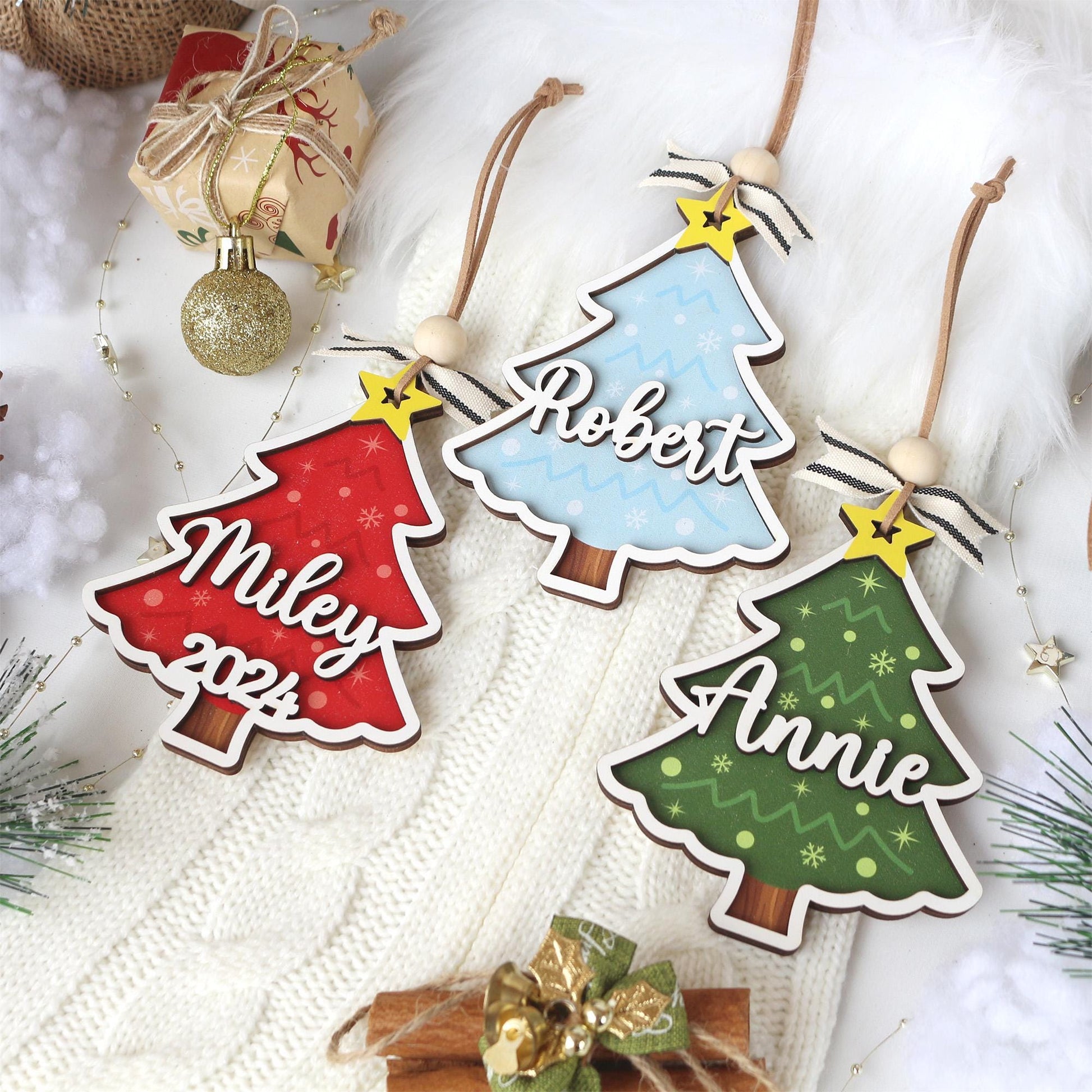 Personalized Christmas Tree Ornament: Wooden Stocking Tag