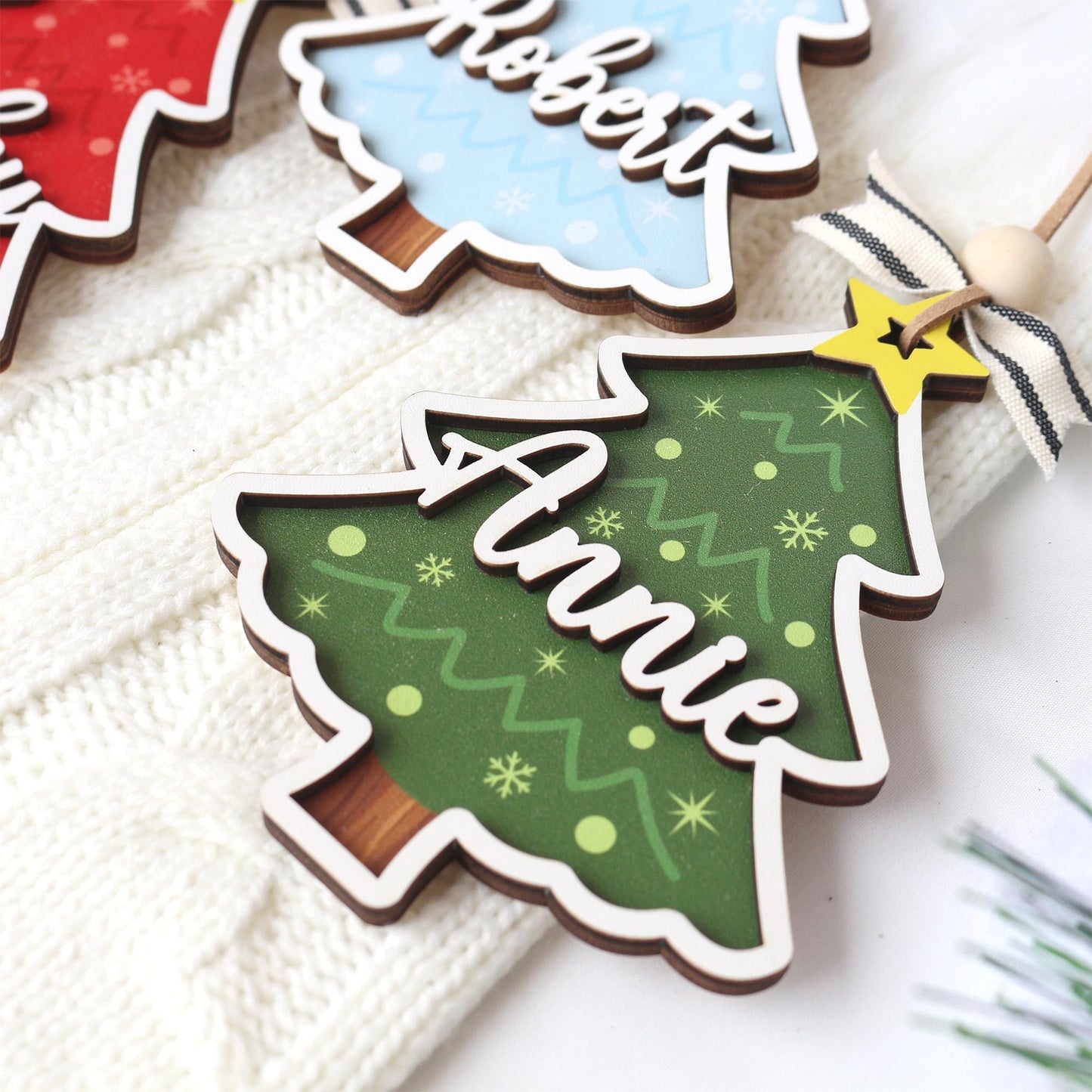 Personalized Christmas Tree Ornament: Wooden Stocking Tag