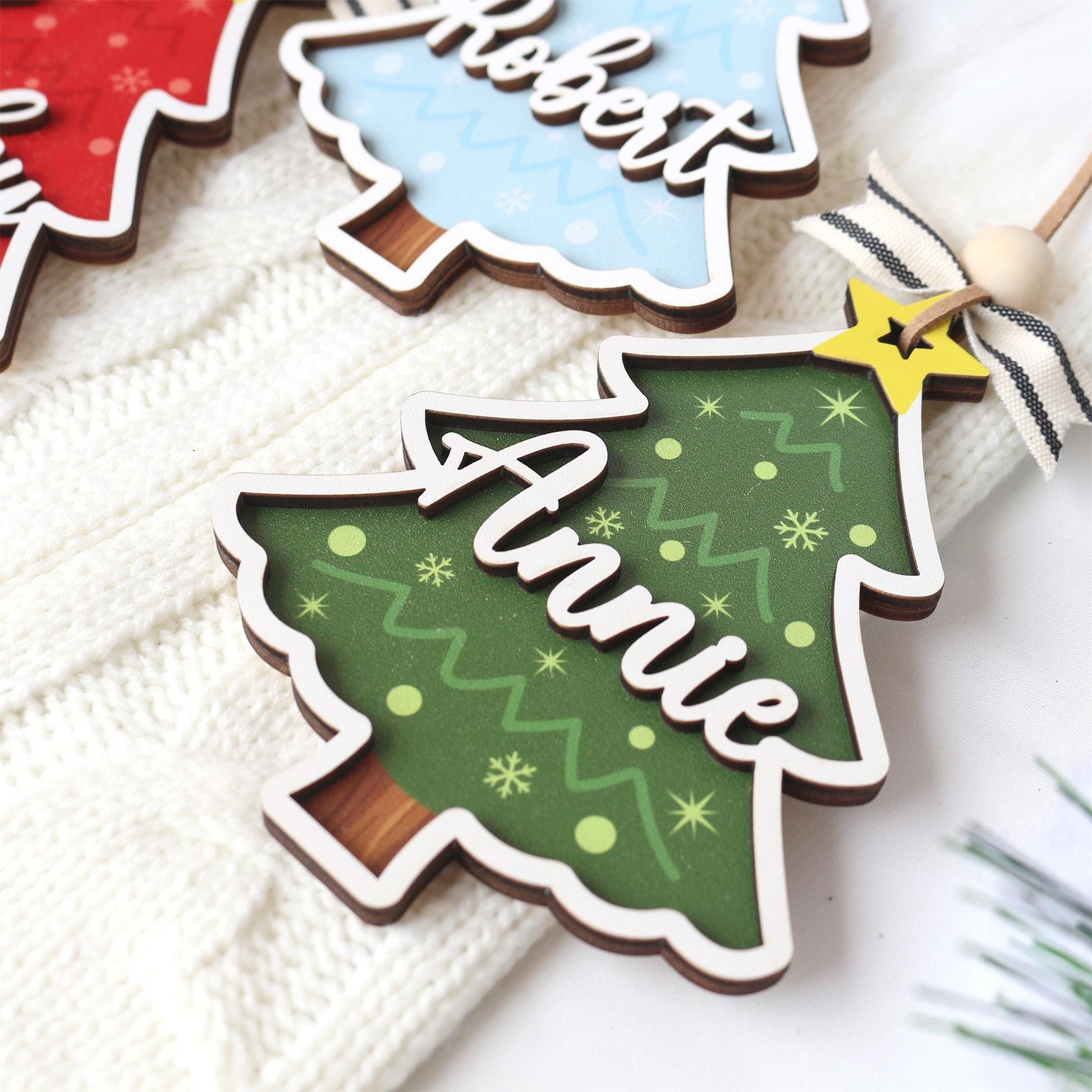 Personalized Christmas Tree Ornament: Wooden Stocking Tag