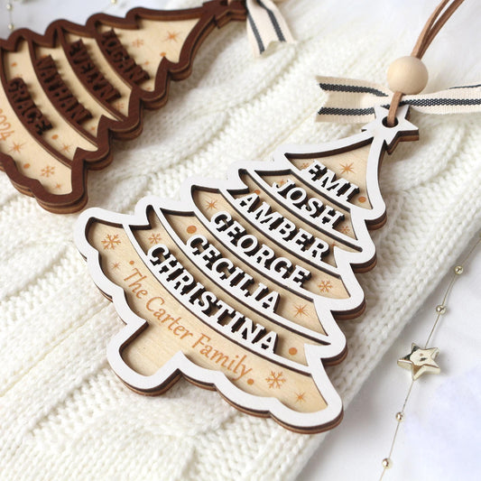 Personalized Wooden Family Christmas Ornament: Laser-Cut Tree Decor