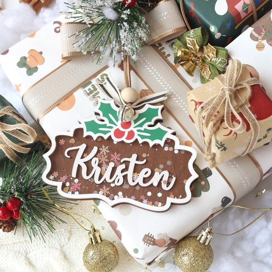 Personalized Wooden Christmas Ornament: Stocking Tag, Gift Tag