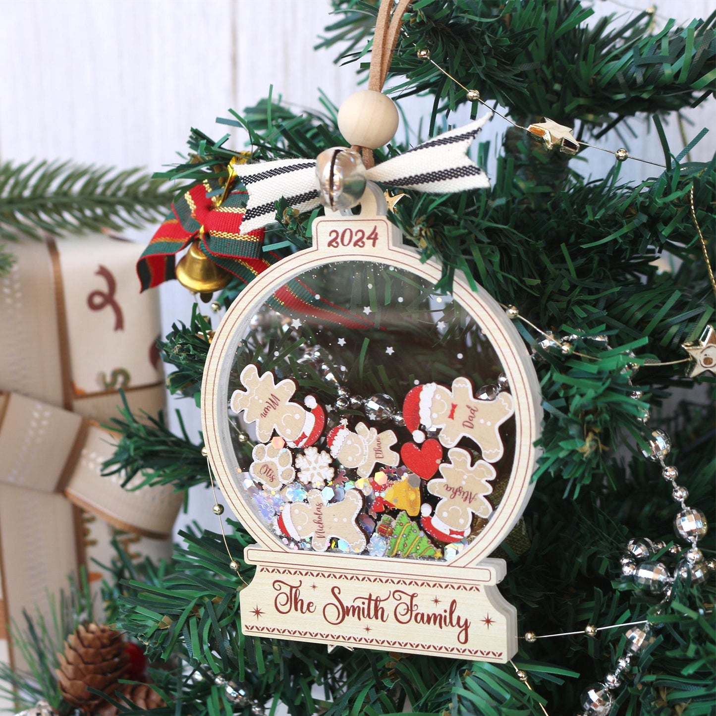 Personalized Gingerbread Family Christmas Ornament: Custom Acrylic Cookie, Up to 10 Names