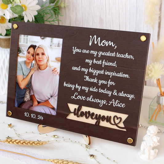 Personalized Photo Frame: Custom Quote, Baltic Birch Wood, Gift for Mom