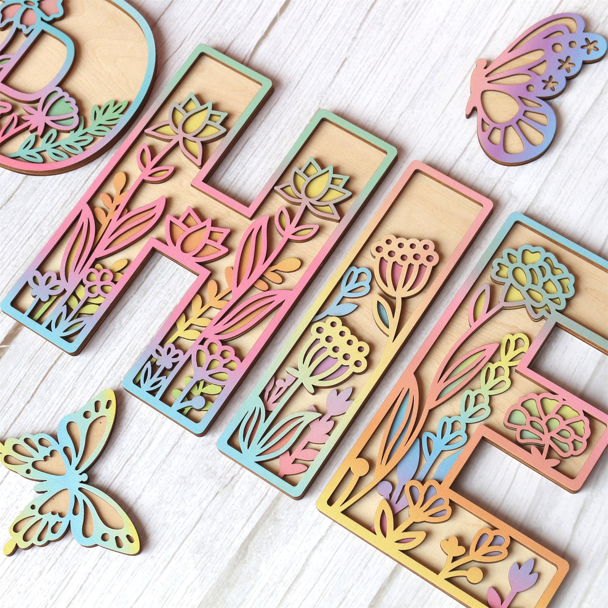 Floral Wooden Name Sign: Rainbow Wildflower Nursery Decor