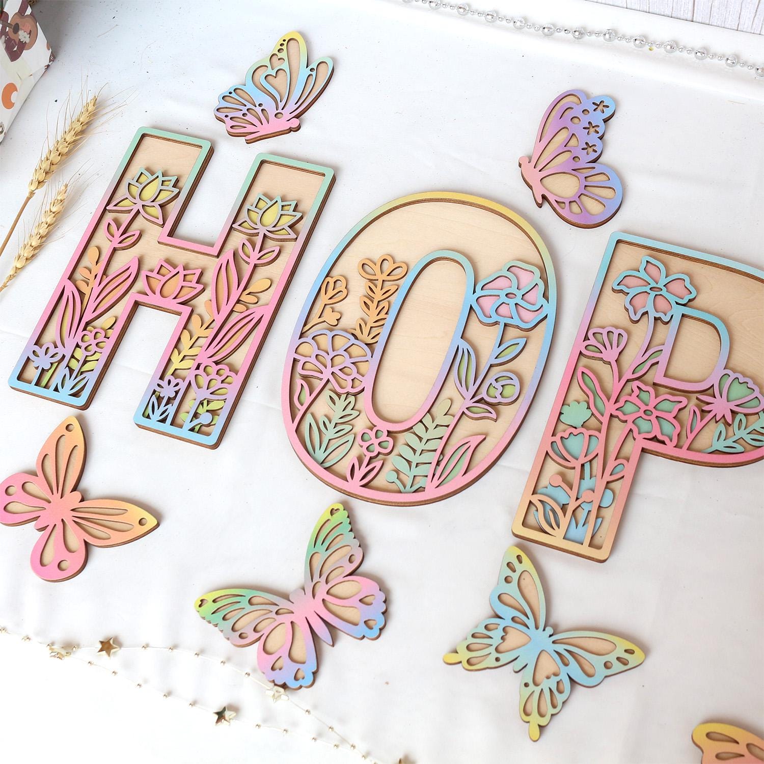 Floral Wooden Name Sign: Rainbow Wildflower Nursery Decor