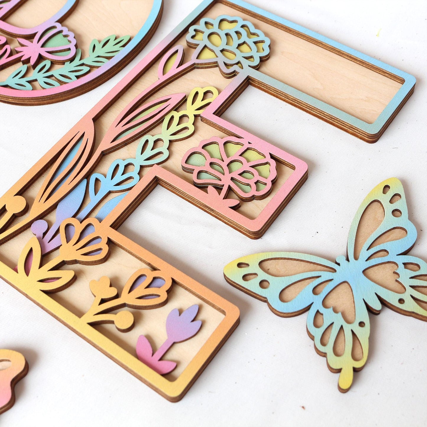 Floral Wooden Name Sign: Rainbow Wildflower Nursery Decor