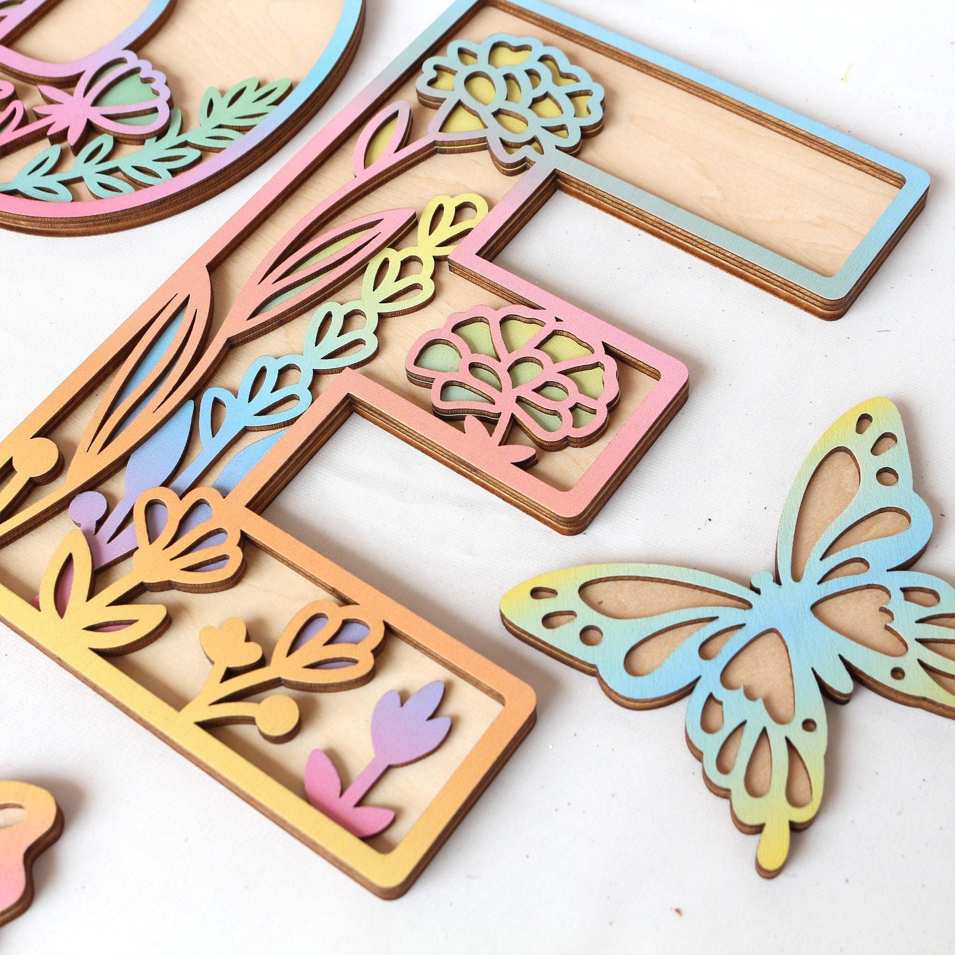Floral Wooden Name Sign: Rainbow Wildflower Nursery Decor