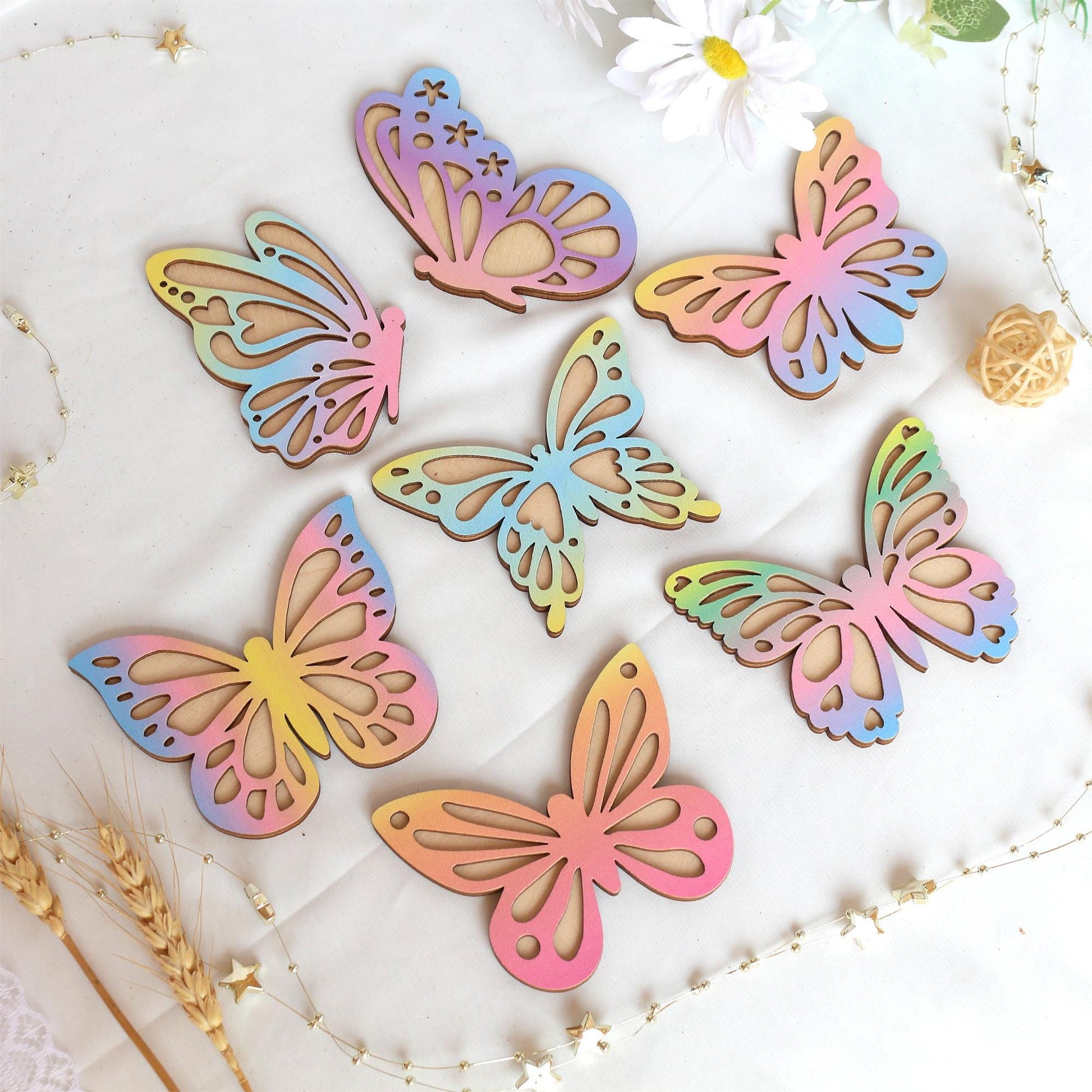 Rainbow Wooden Butterfly Wall Decor (7-Pack): Boho Nursery Art