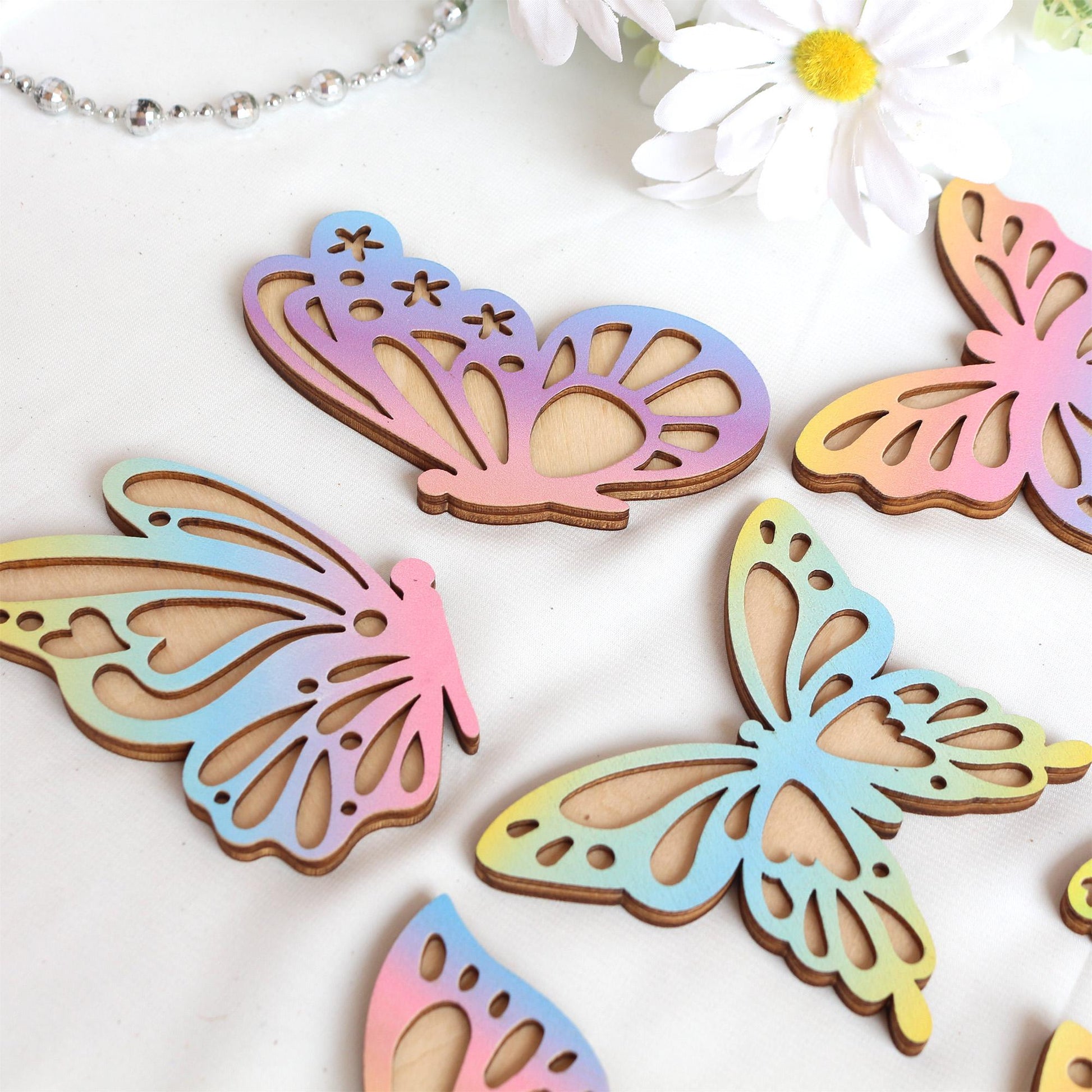 Rainbow Wooden Butterfly Wall Decor (7-Pack): Boho Nursery Art