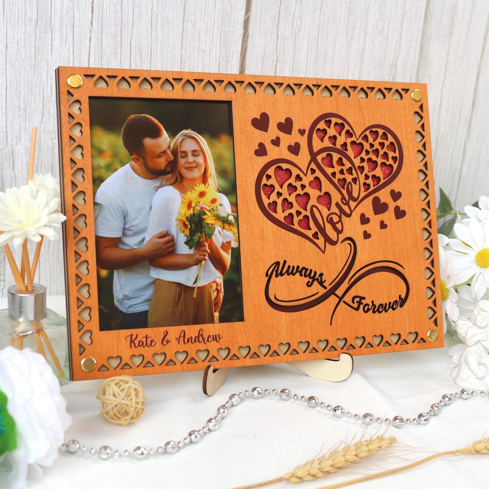 Personalized Wooden Picture Frame: Anniversary, Wedding Decor