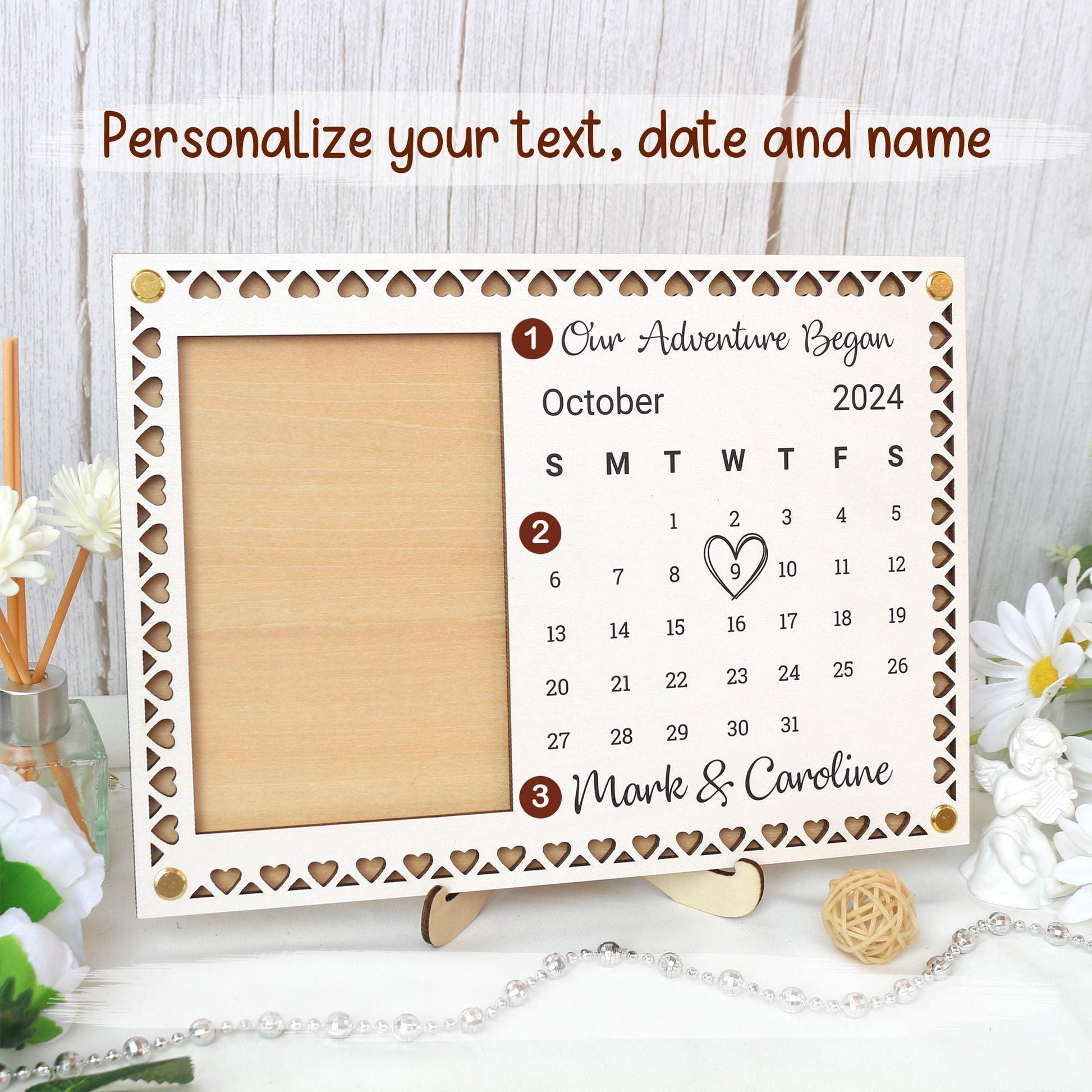 Wooden Picture Frame Personalized Photo Frame Unique Gift for Anniversary, Wedding Decor, Valentines Day