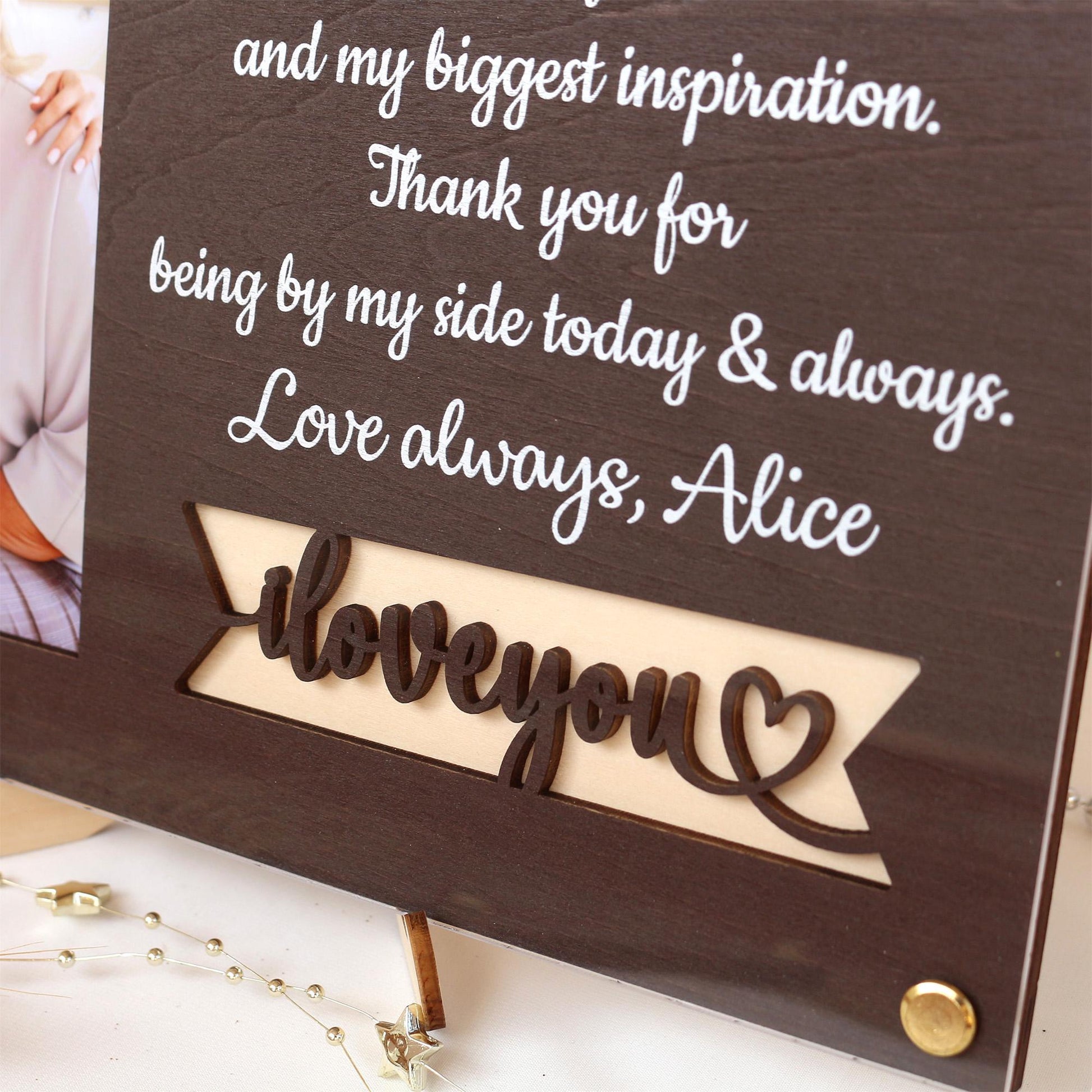 Personalized Photo Frame: Custom Quote, Baltic Birch Wood, Gift for Mom