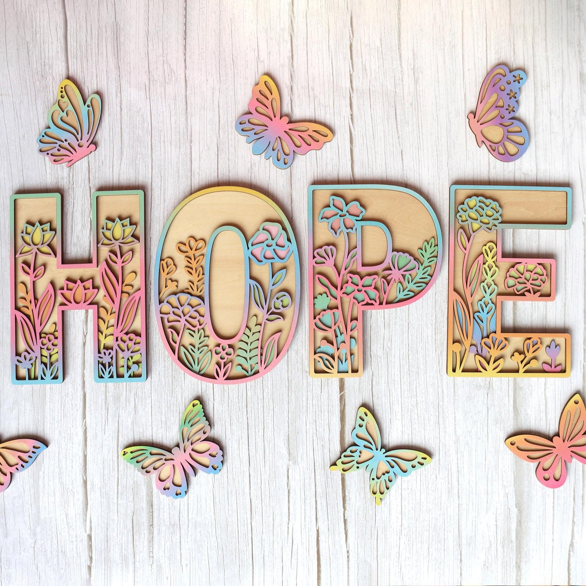 Floral Wooden Name Sign: Rainbow Wildflower Nursery Decor