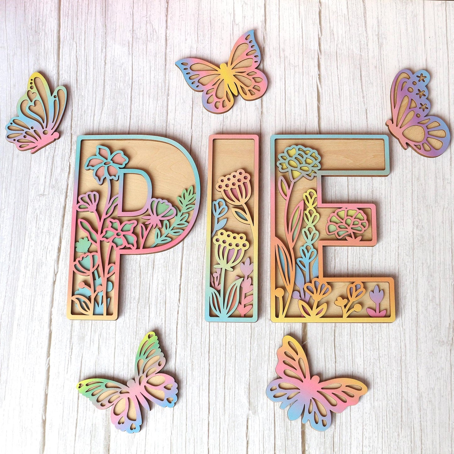 Floral Wooden Name Sign: Rainbow Wildflower Nursery Decor