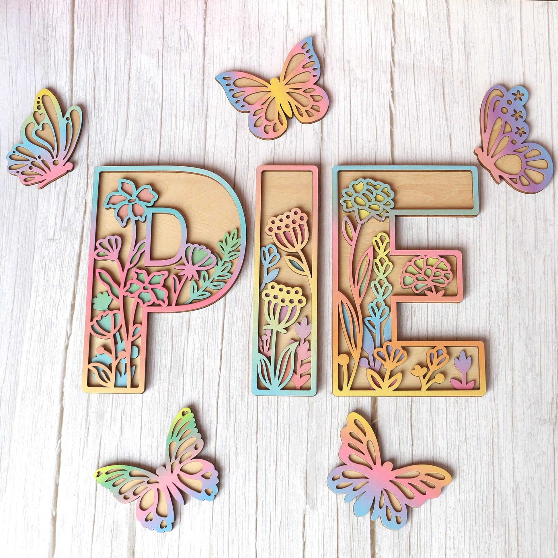 Floral Wooden Name Sign: Rainbow Wildflower Nursery Decor