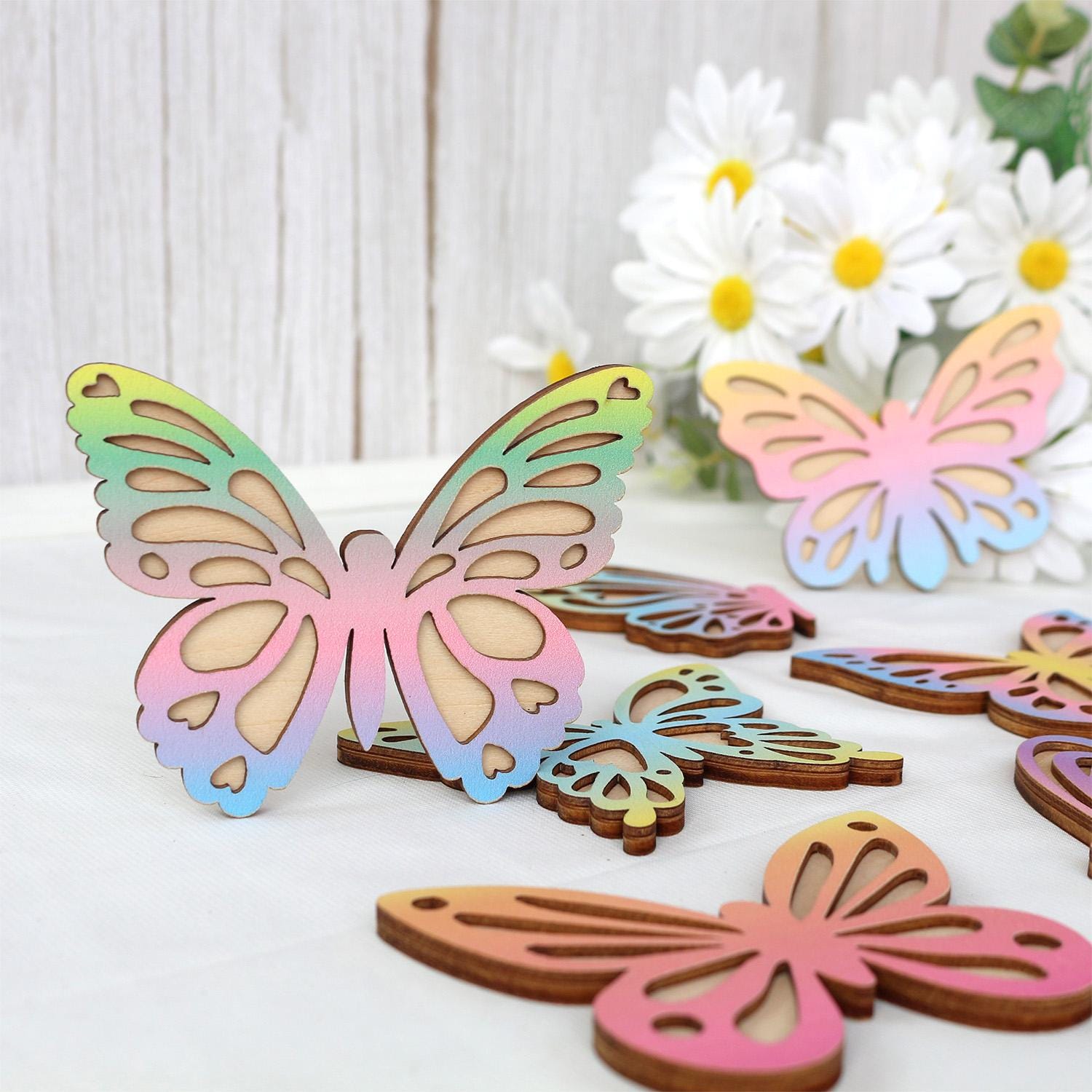 Rainbow Wooden Butterfly Wall Decor (7-Pack): Boho Nursery Art