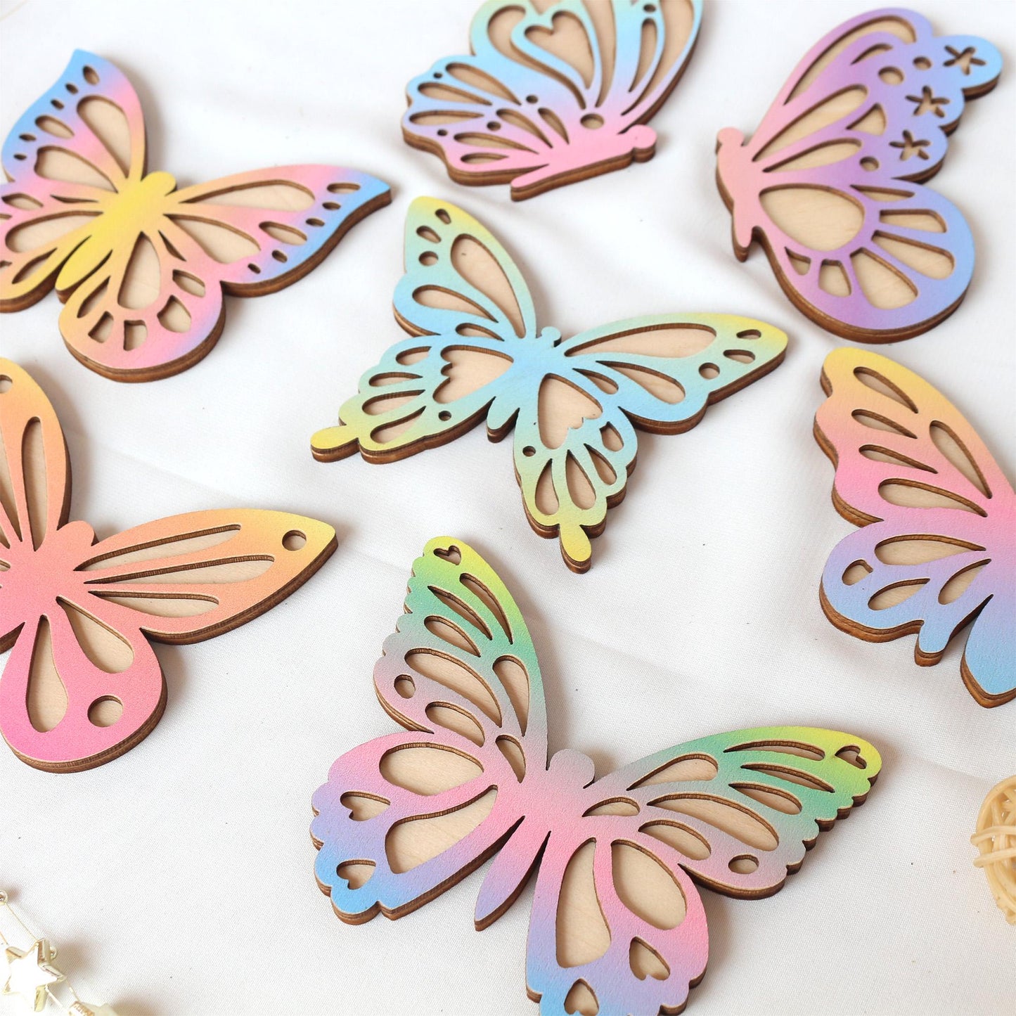 Rainbow Wooden Butterfly Wall Decor (7-Pack): Boho Nursery Art