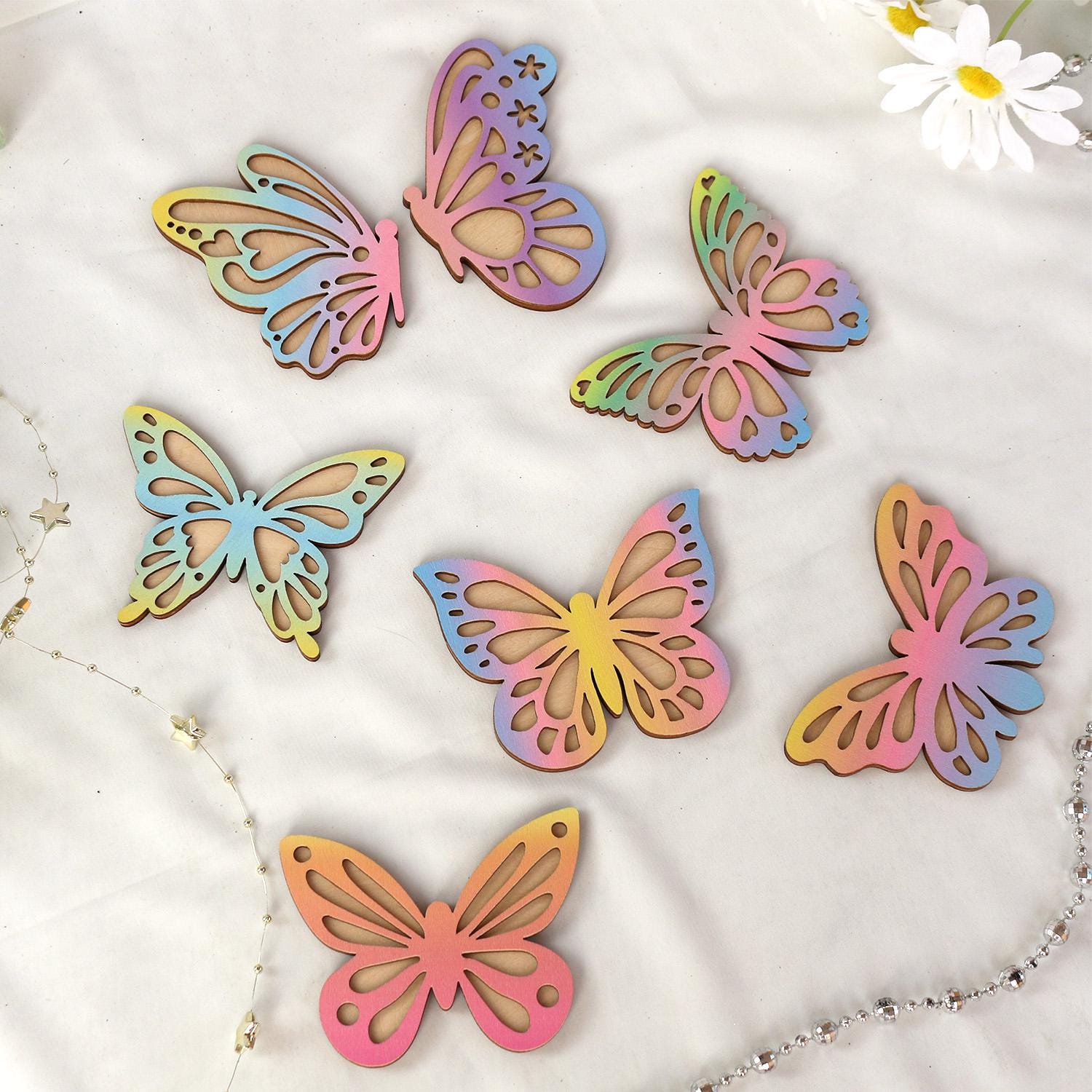 Rainbow Wooden Butterfly Wall Decor (7-Pack): Boho Nursery Art