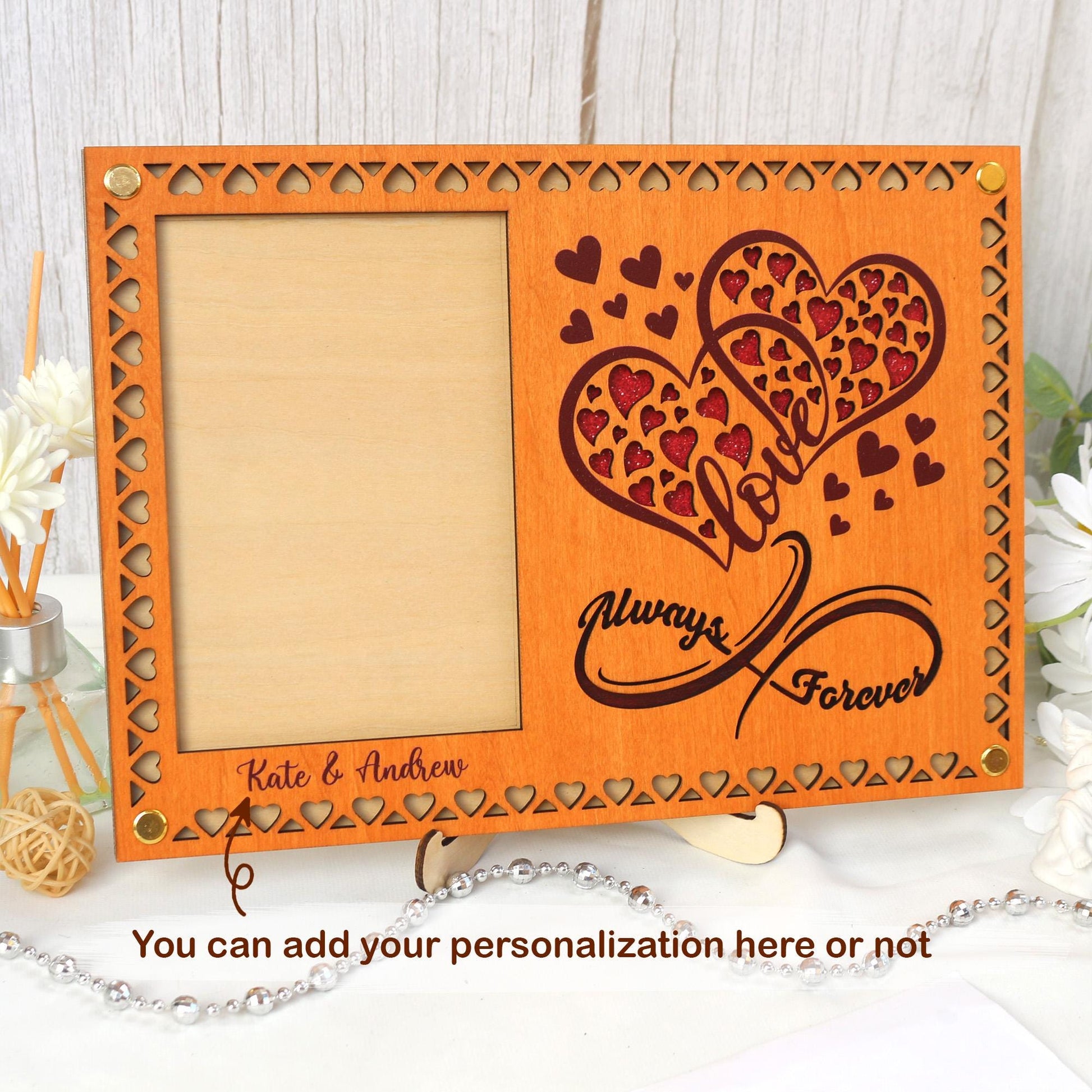 Personalized Wooden Picture Frame: Anniversary, Wedding Decor