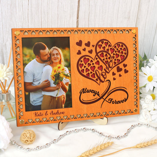 Personalized Wooden Picture Frame: Anniversary, Wedding Decor