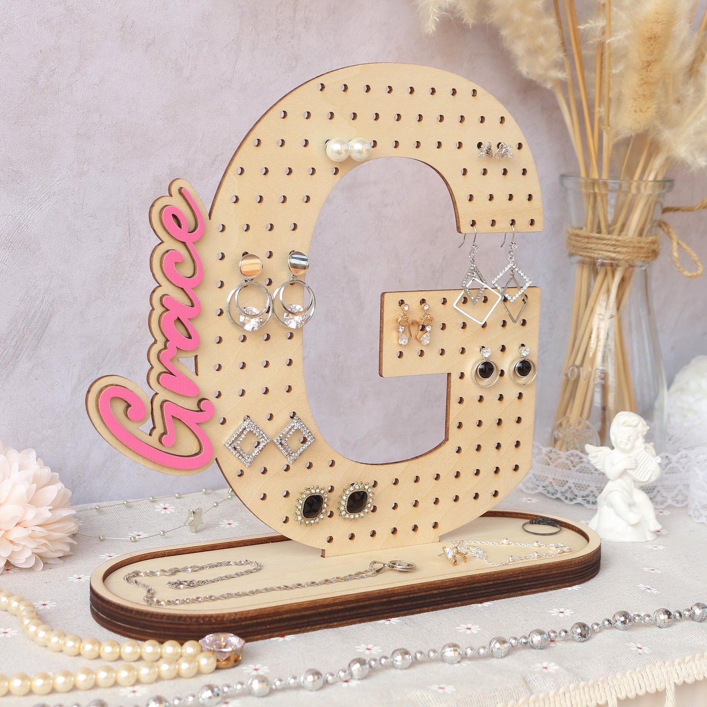 Personalized Wood Earring Holder: Wooden Jewelry Organizer