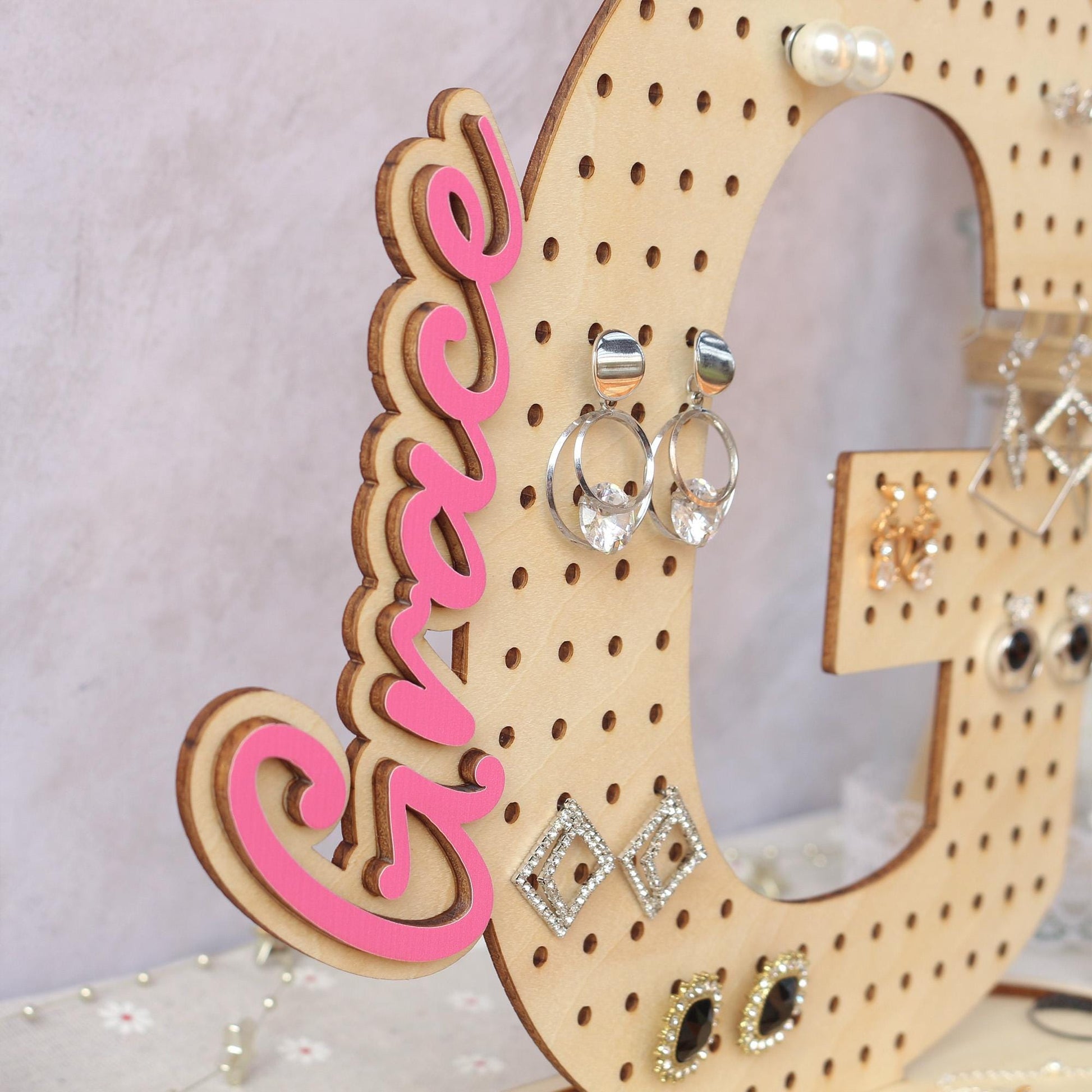 Personalized Wood Earring Holder: Wooden Jewelry Organizer