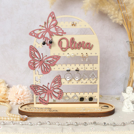 Personalized Wood Earring Holder: Butterfly Jewelry Organizer