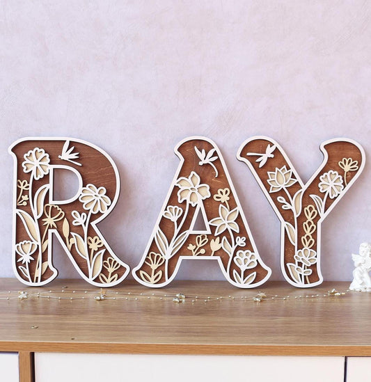 Wildflower Nursery Name Sign: 3D Wooden Floral Letters