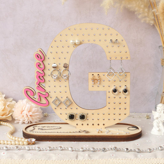 Personalized Wood Earring Holder: Wooden Jewelry Organizer