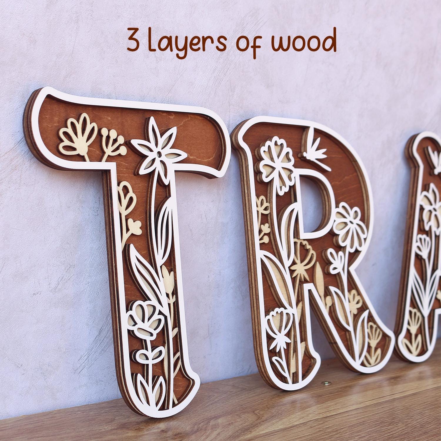 Wildflower Nursery Name Sign: 3D Wooden Floral Letters