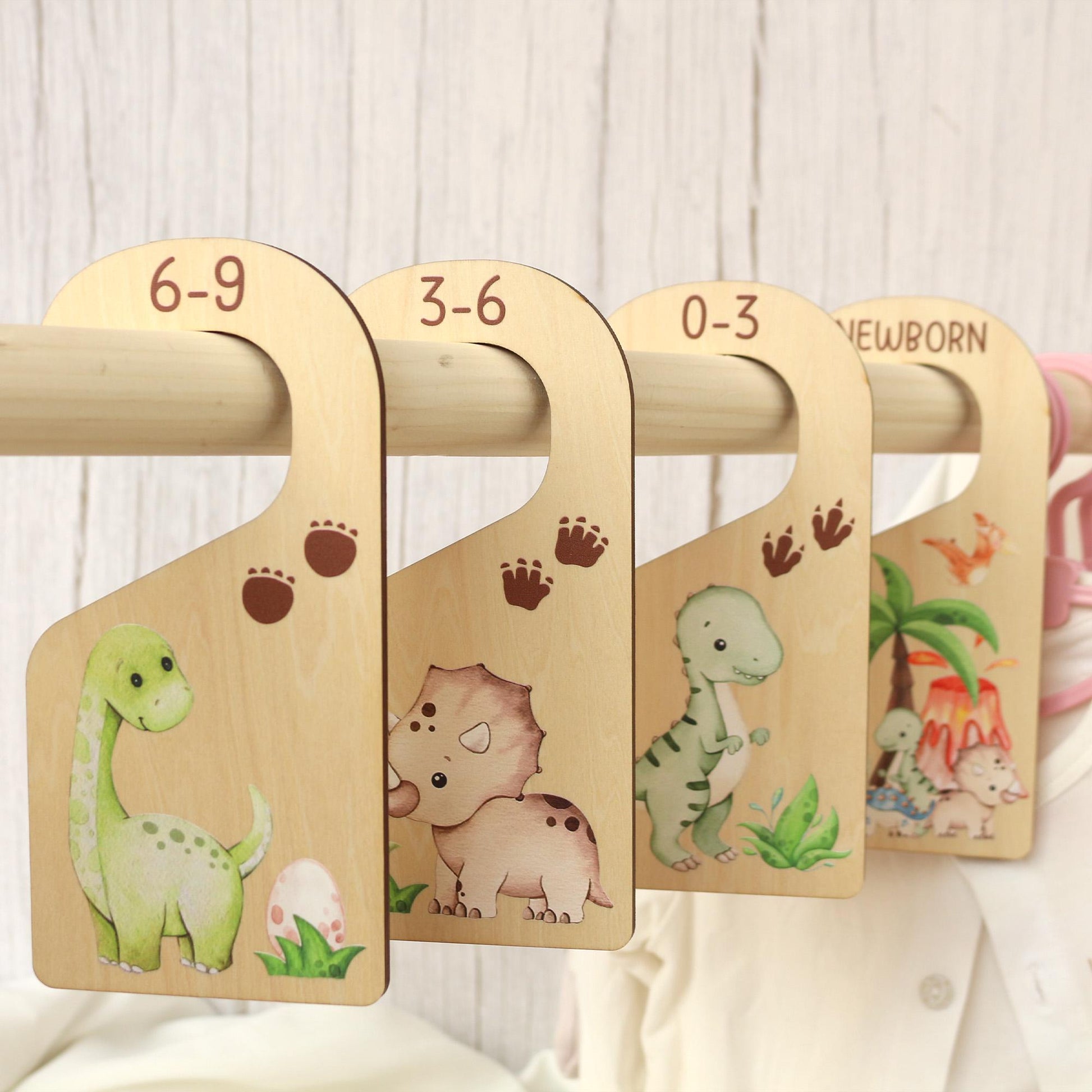 Dinosaur Baby Clothes Dividers: Wooden Nursery Closet Organizer