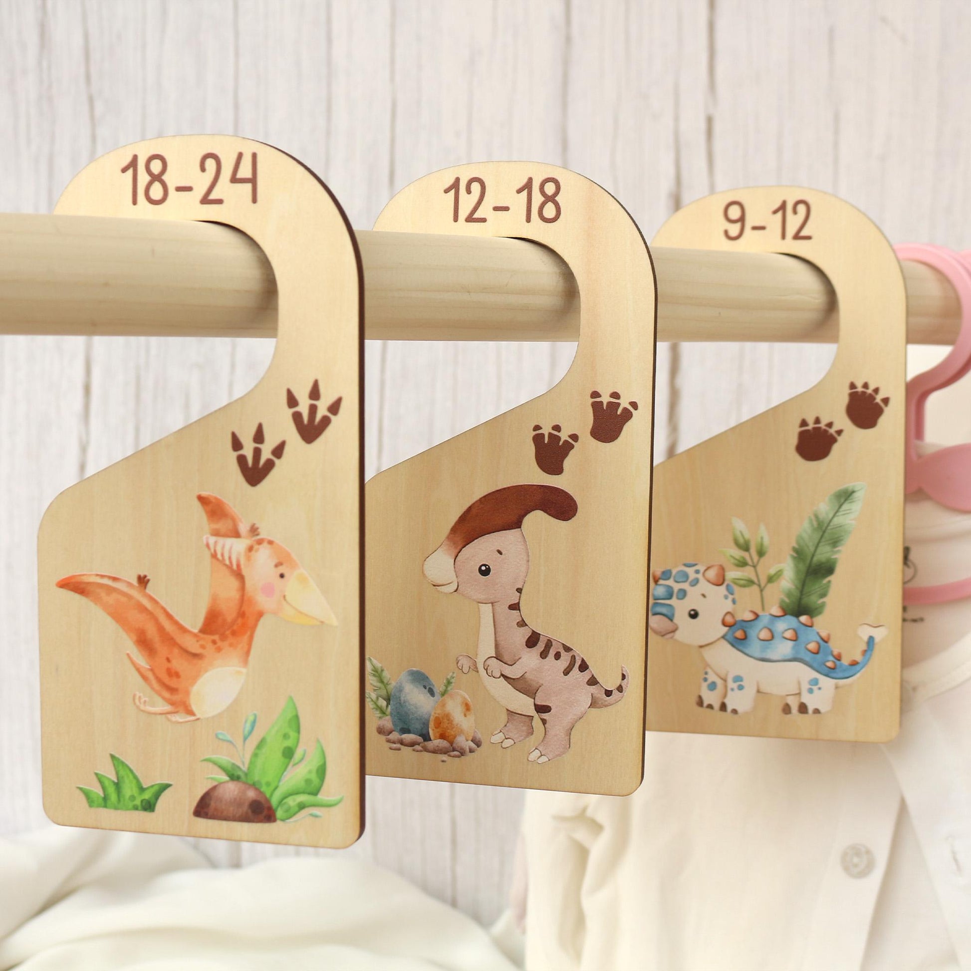 Dinosaur Baby Clothes Dividers: Wooden Nursery Closet Organizer