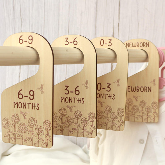 Baby Closet Dividers, Sunflower and Hummingbird Baby Clothes Dividers, Baby Clothes Organisation, Infant Clothes Hangers, Baby Shower Gift