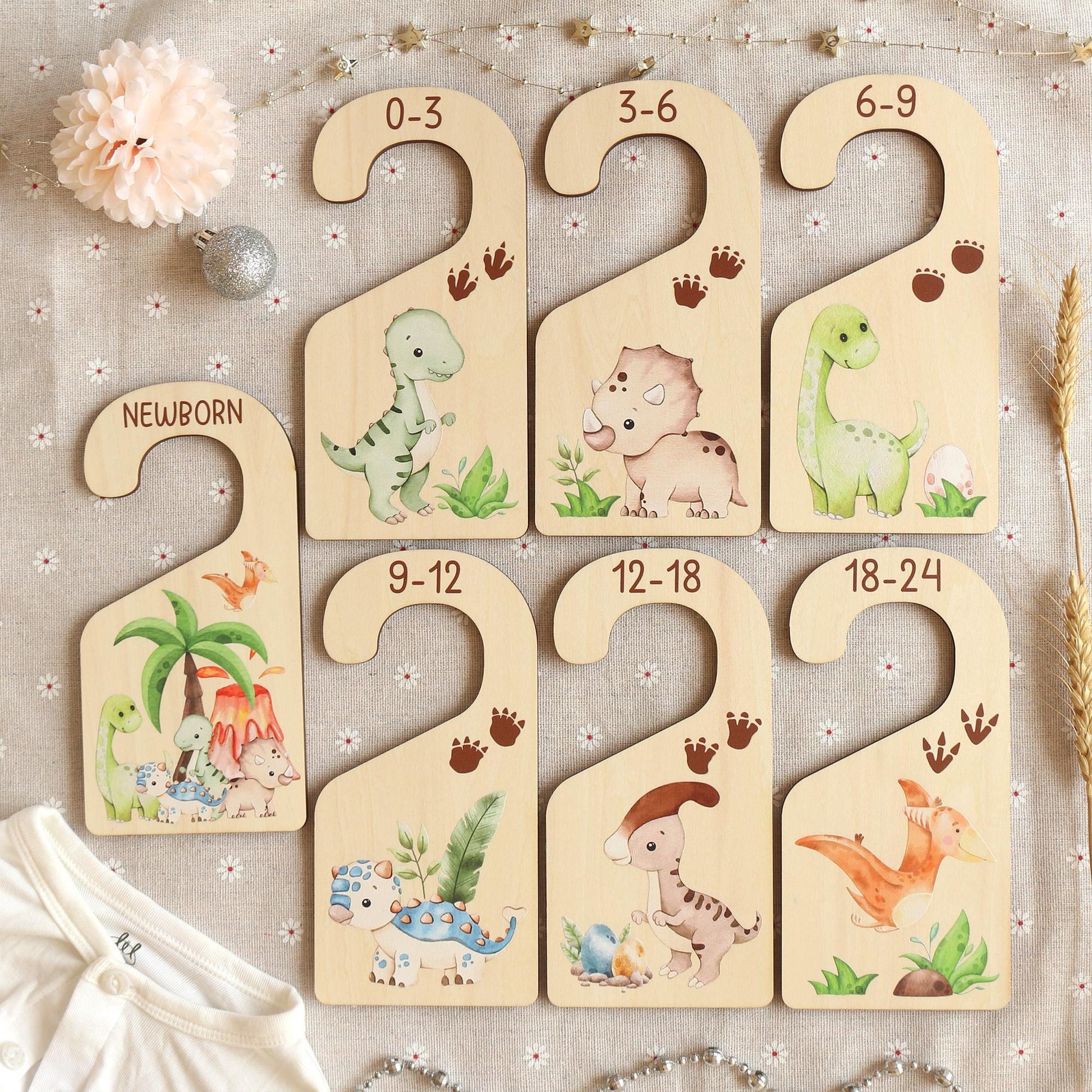 Dinosaur Baby Clothes Dividers: Wooden Nursery Closet Organizer