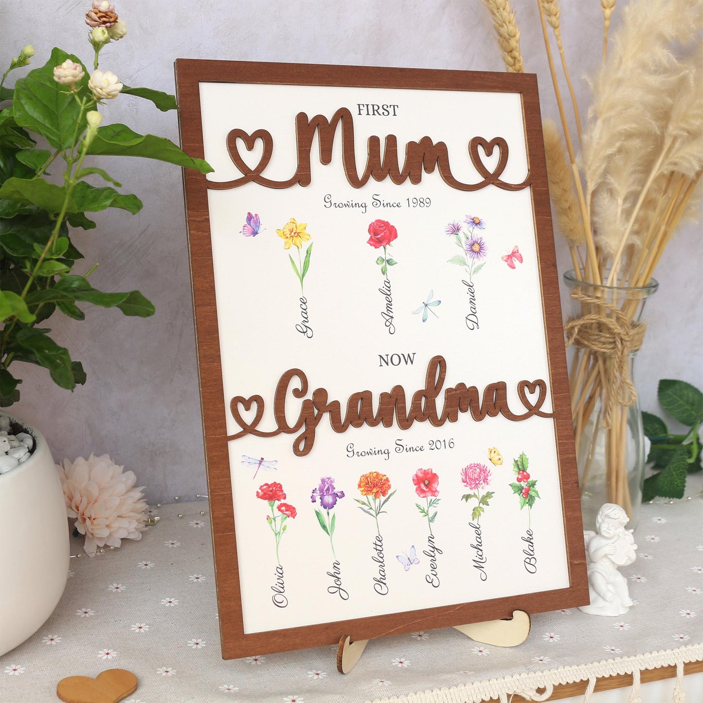 Personalized Birth Month Flower Sign: Custom Grandma's Garden Wooden Gift