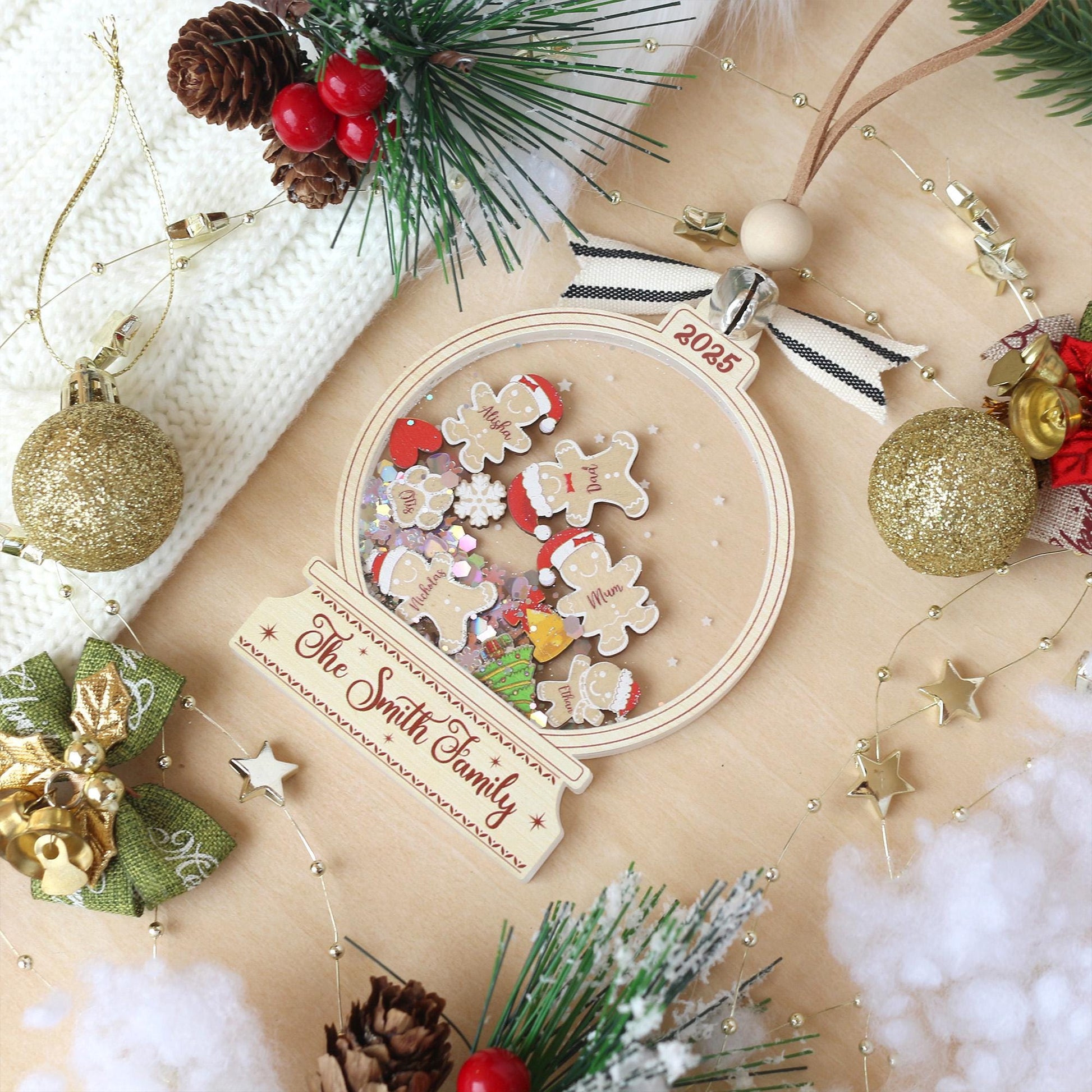 Personalized Gingerbread Family Christmas Ornament: Custom Acrylic Cookie, Up to 10 Names