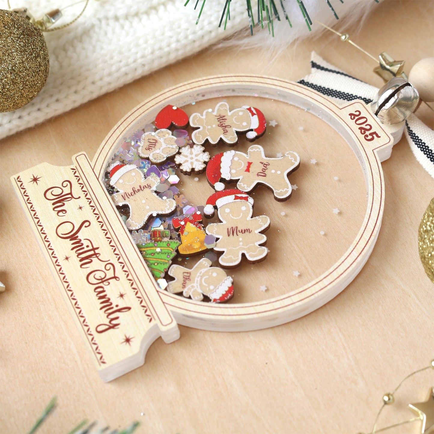 Personalized Gingerbread Family Christmas Ornament: Custom Acrylic Cookie, Up to 10 Names
