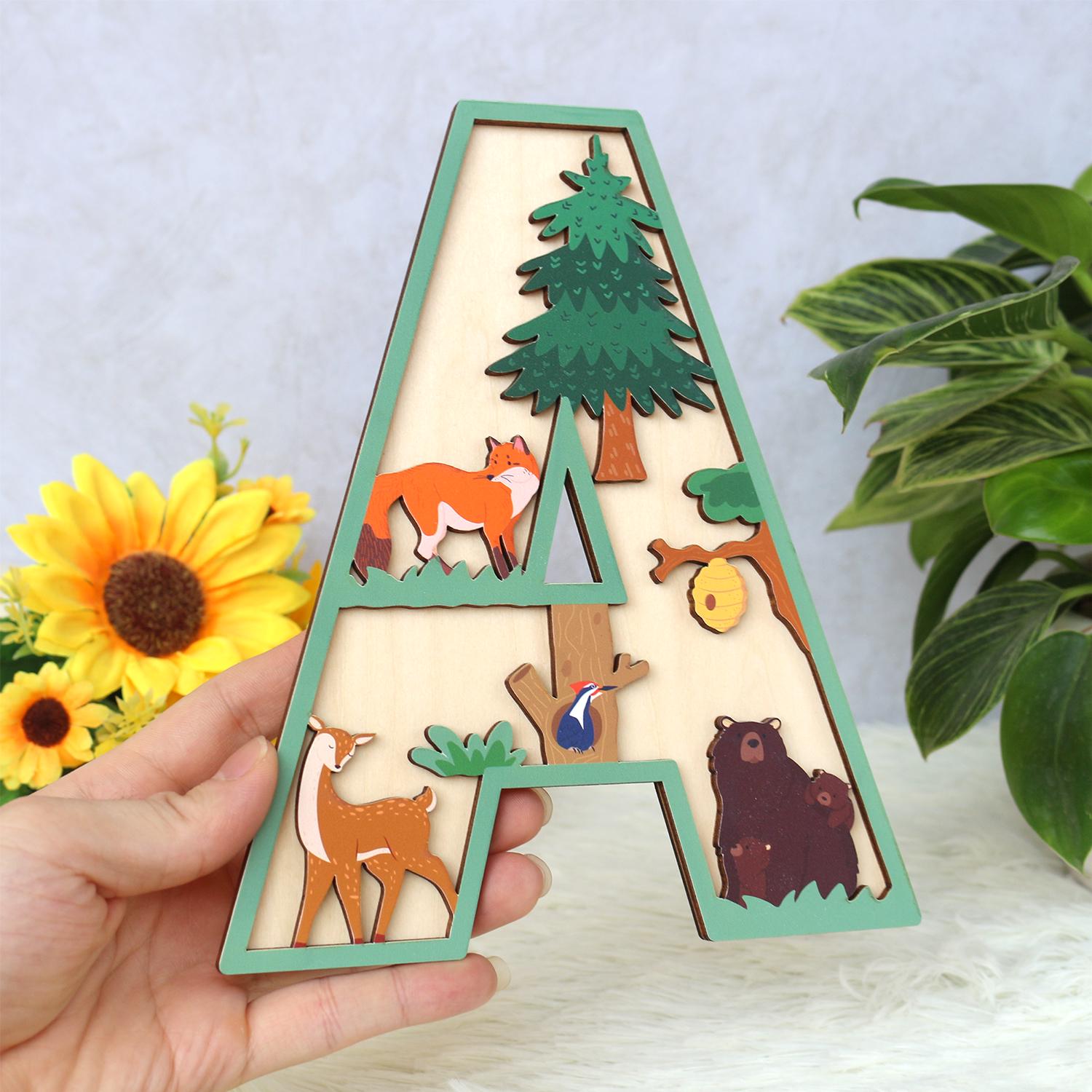 Personalized Woodland Name Sign: 3D Wooden Nursery Decor