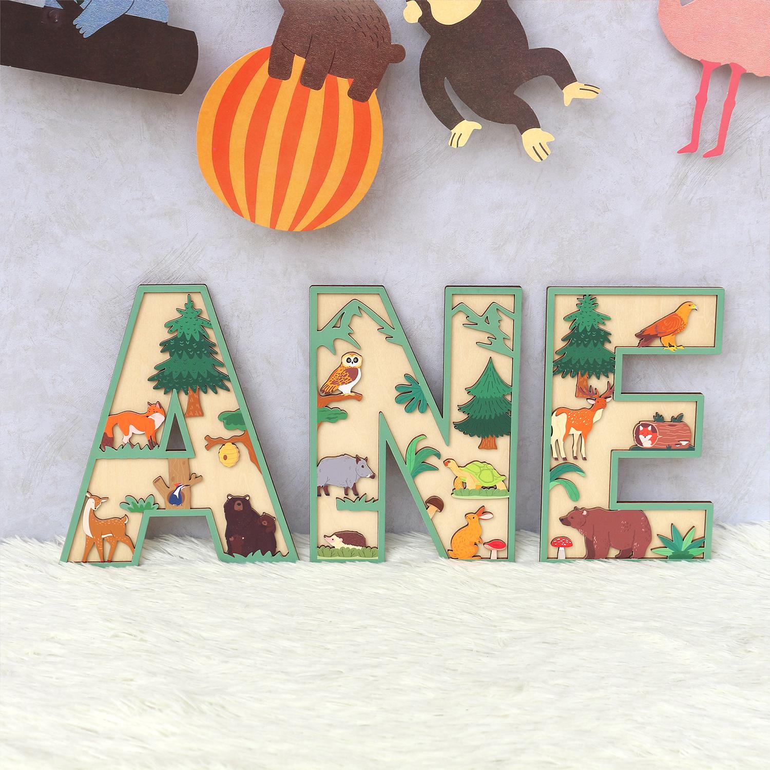 Personalized Woodland Name Sign: 3D Wooden Nursery Decor