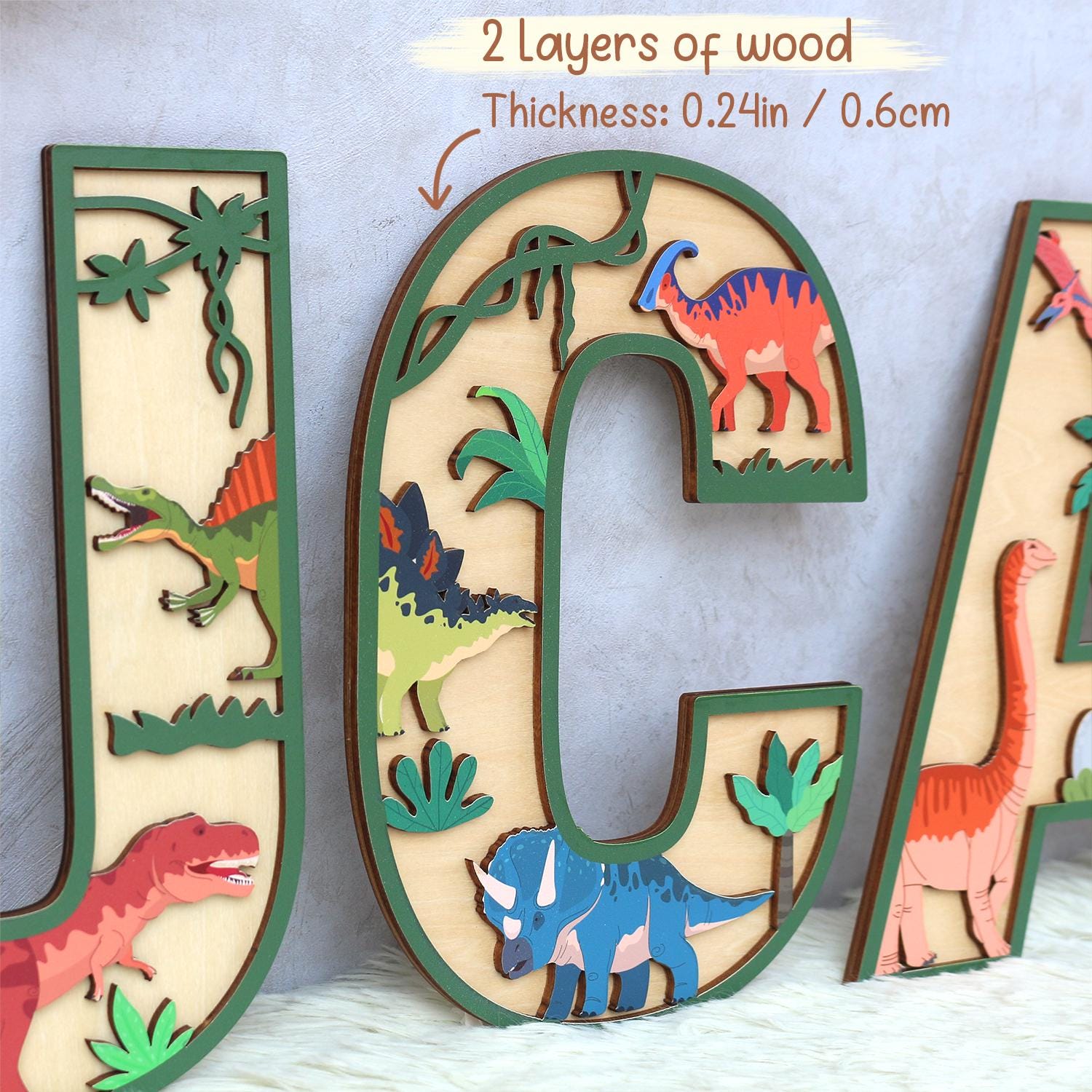 Personalized 3D Dinosaur Name Sign: Custom Wood Letters, Nursery Decor