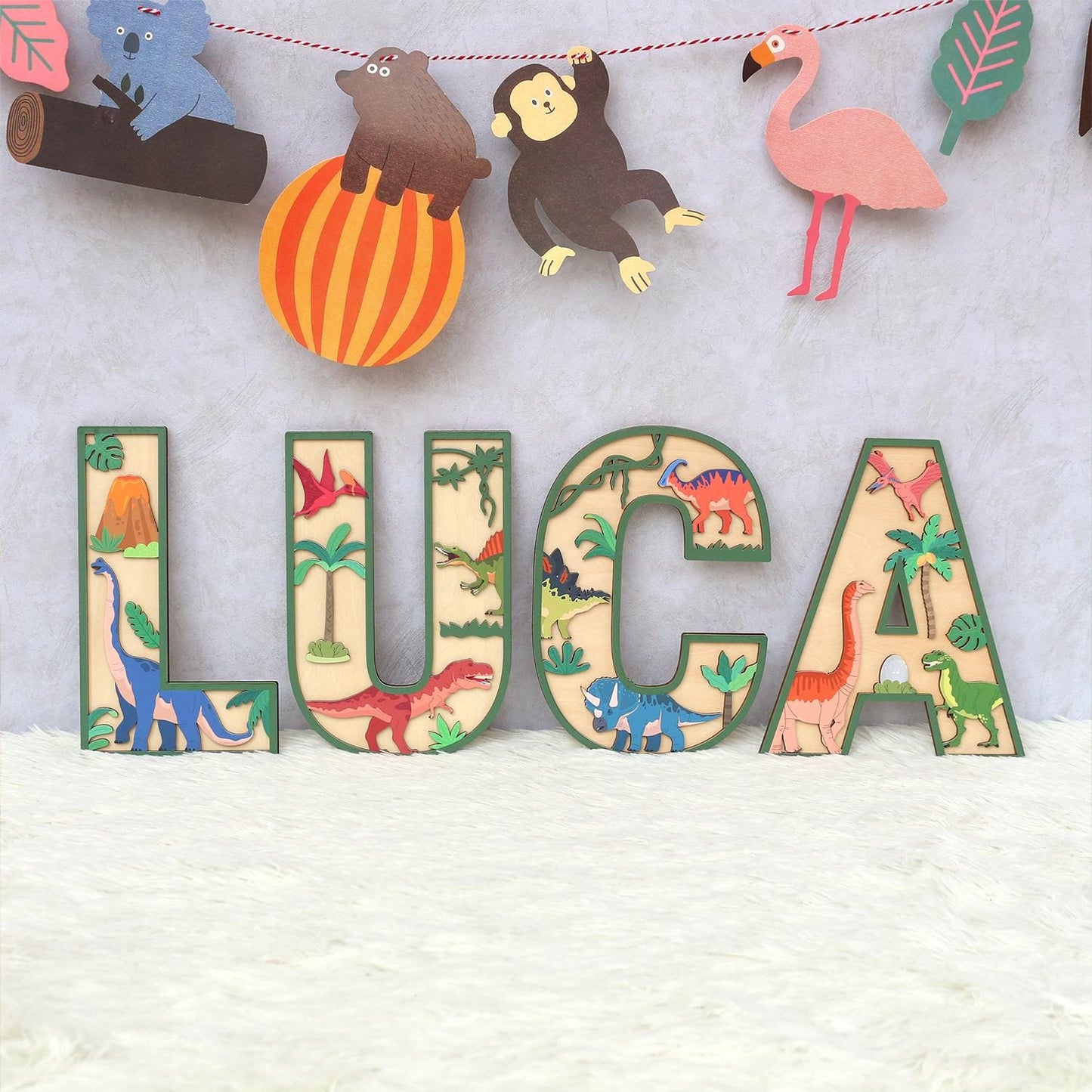 Personalized 3D Dinosaur Name Sign: Custom Wood Letters, Nursery Decor