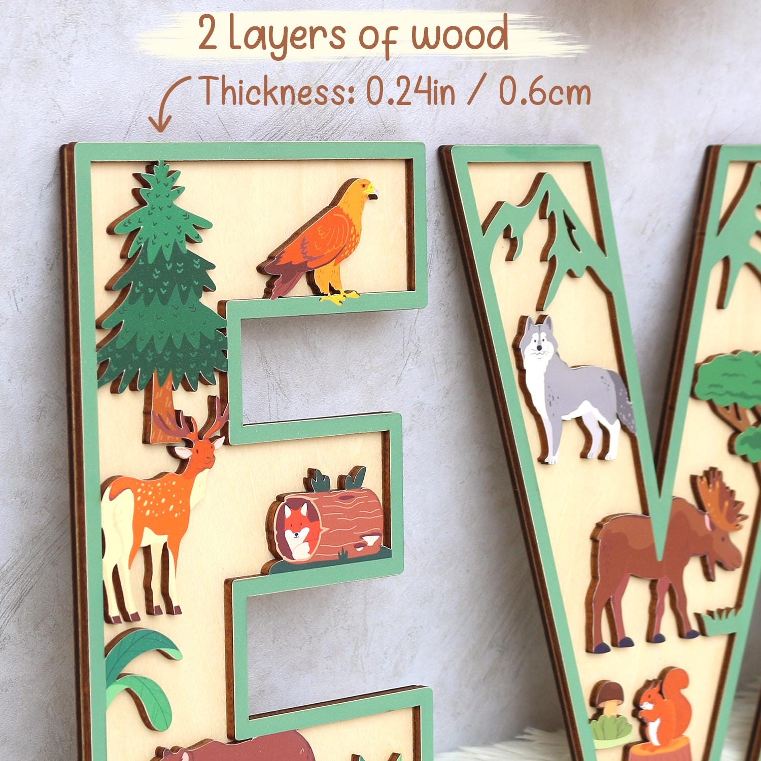 Personalized Woodland Name Sign: 3D Wooden Nursery Decor