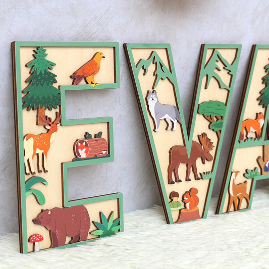 Personalized Woodland Name Sign: 3D Wooden Nursery Decor