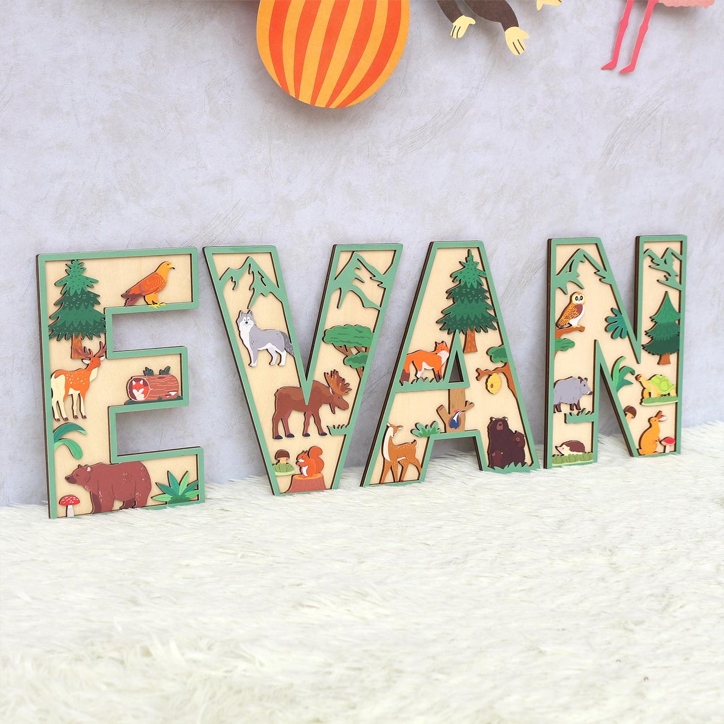 Personalized Woodland Name Sign: 3D Wooden Nursery Decor