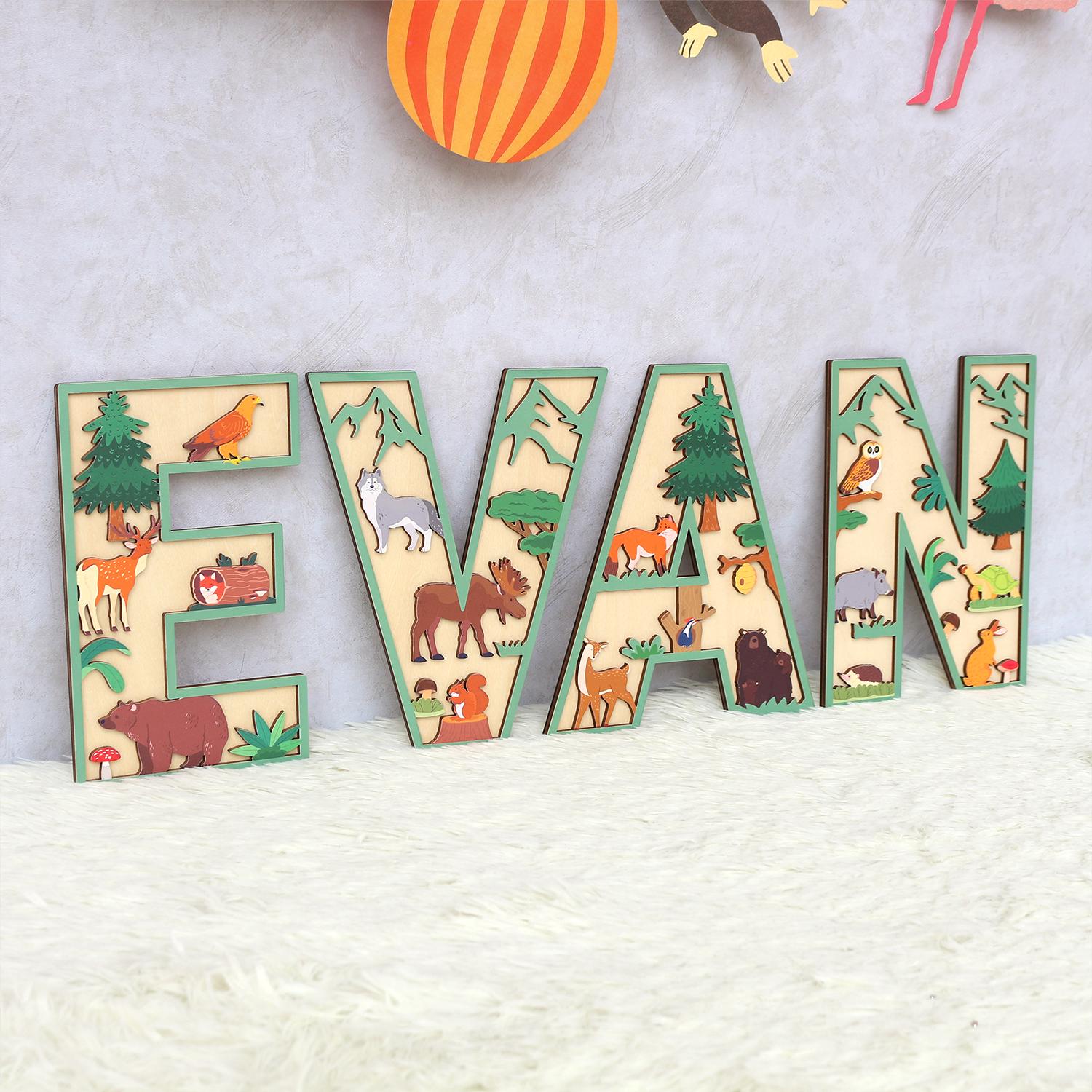 Personalized Woodland Name Sign: 3D Wooden Nursery Decor