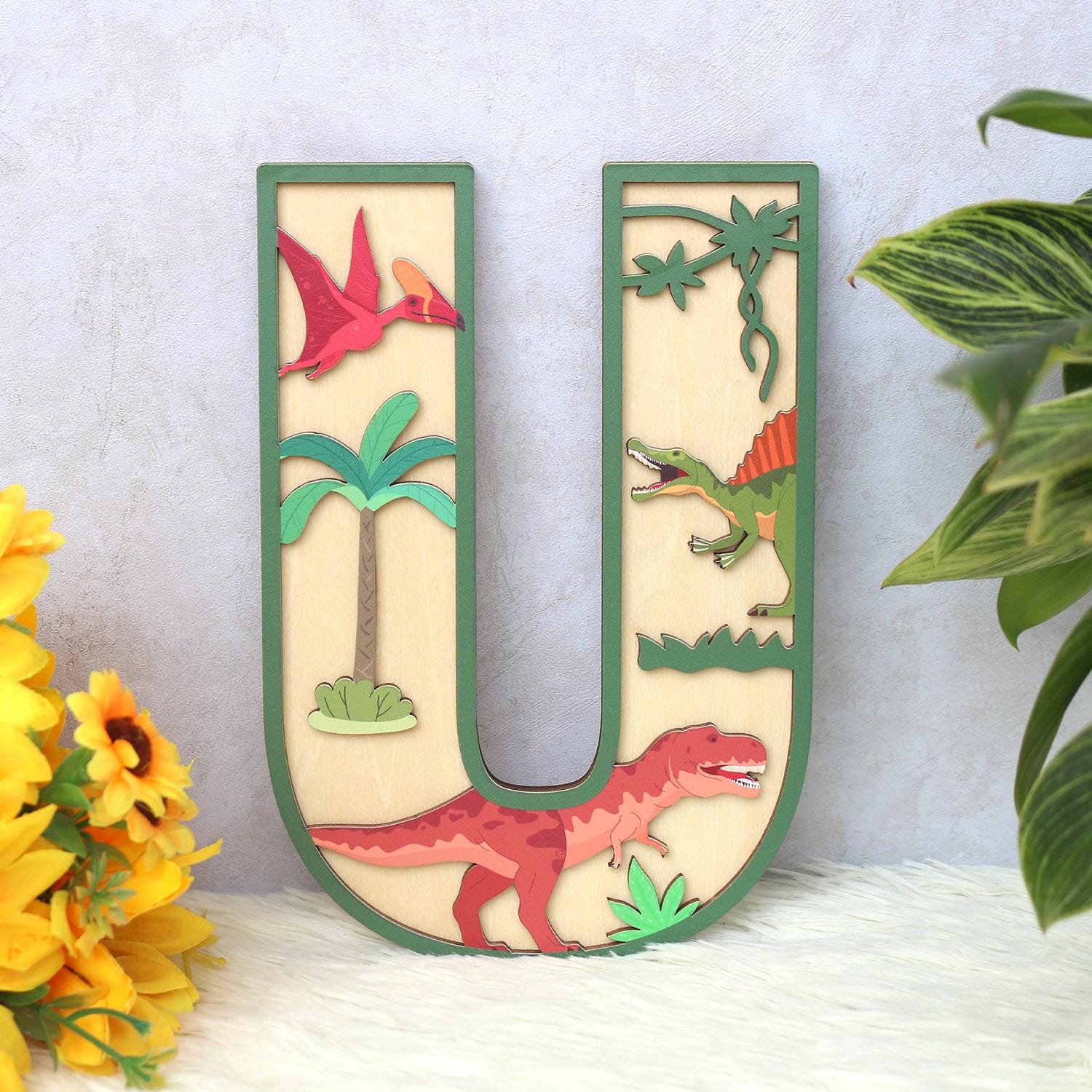 Personalized 3D Dinosaur Name Sign: Custom Wood Letters, Nursery Decor