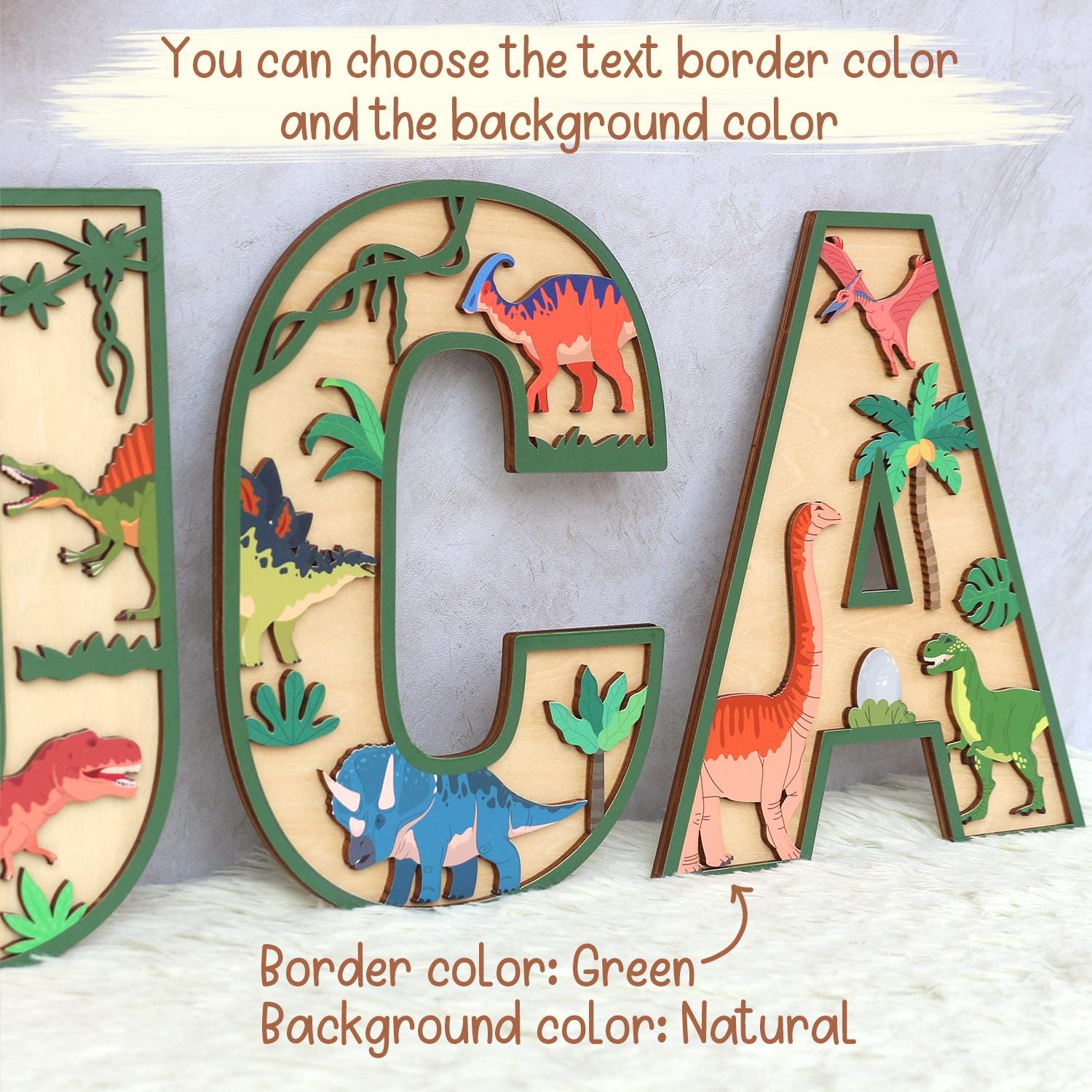 Personalized 3D Dinosaur Name Sign: Custom Wood Letters, Nursery Decor
