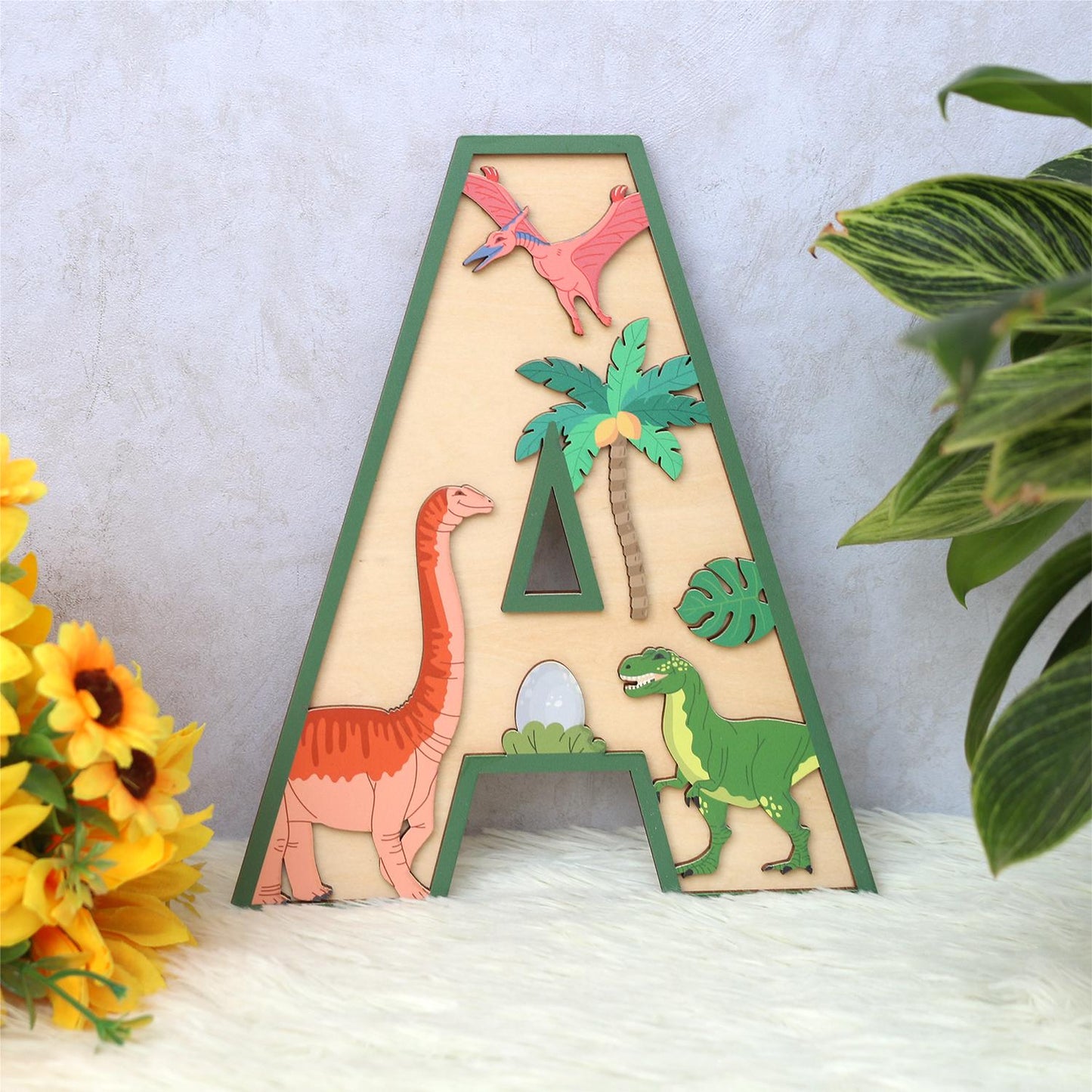 Personalized 3D Dinosaur Name Sign: Custom Wood Letters, Nursery Decor