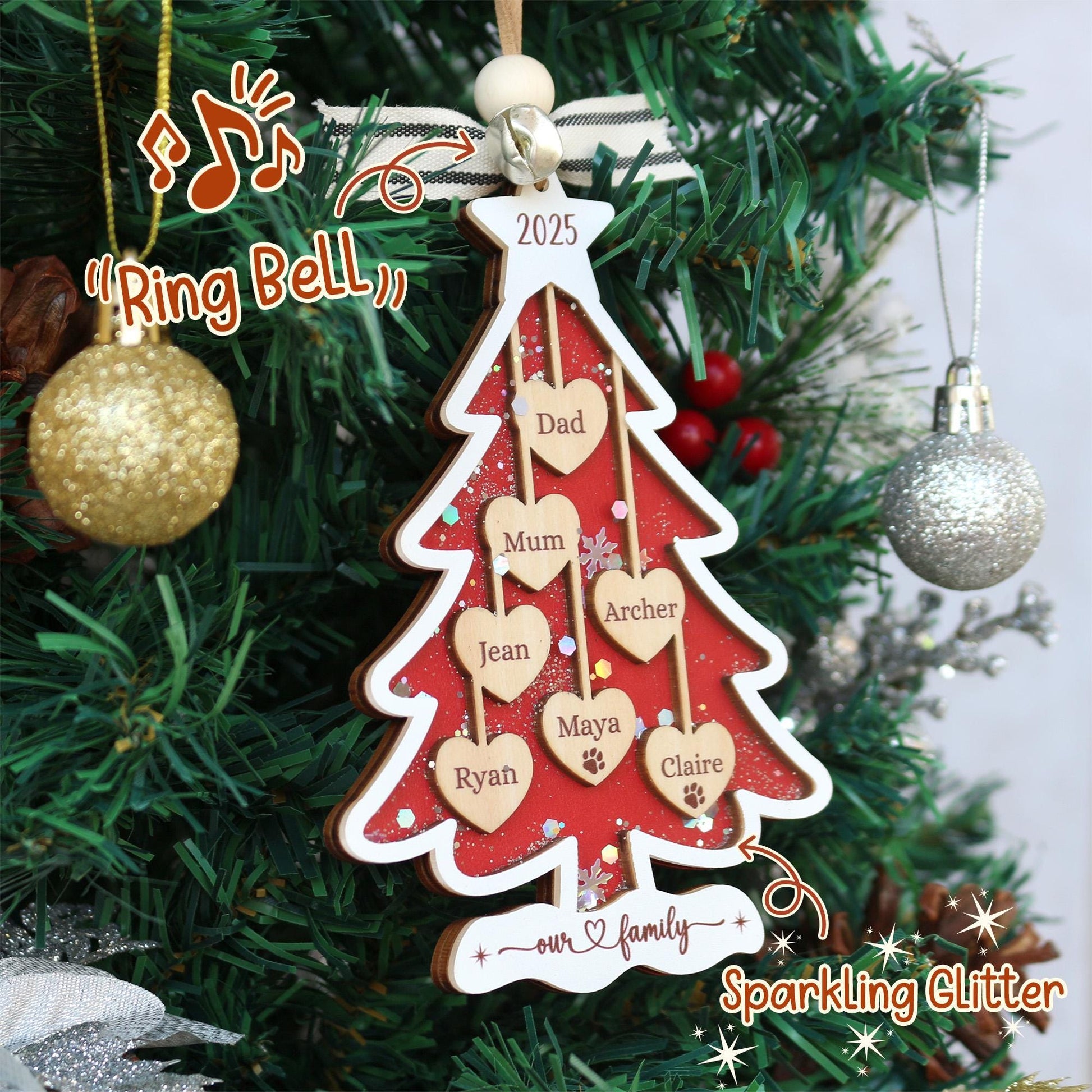 Personalized Christmas Ornament, 2025 Christmas Tree Ornament, Custom Wooden Pet Family Ornament, Christmas Gift for Family, Holiday Decor