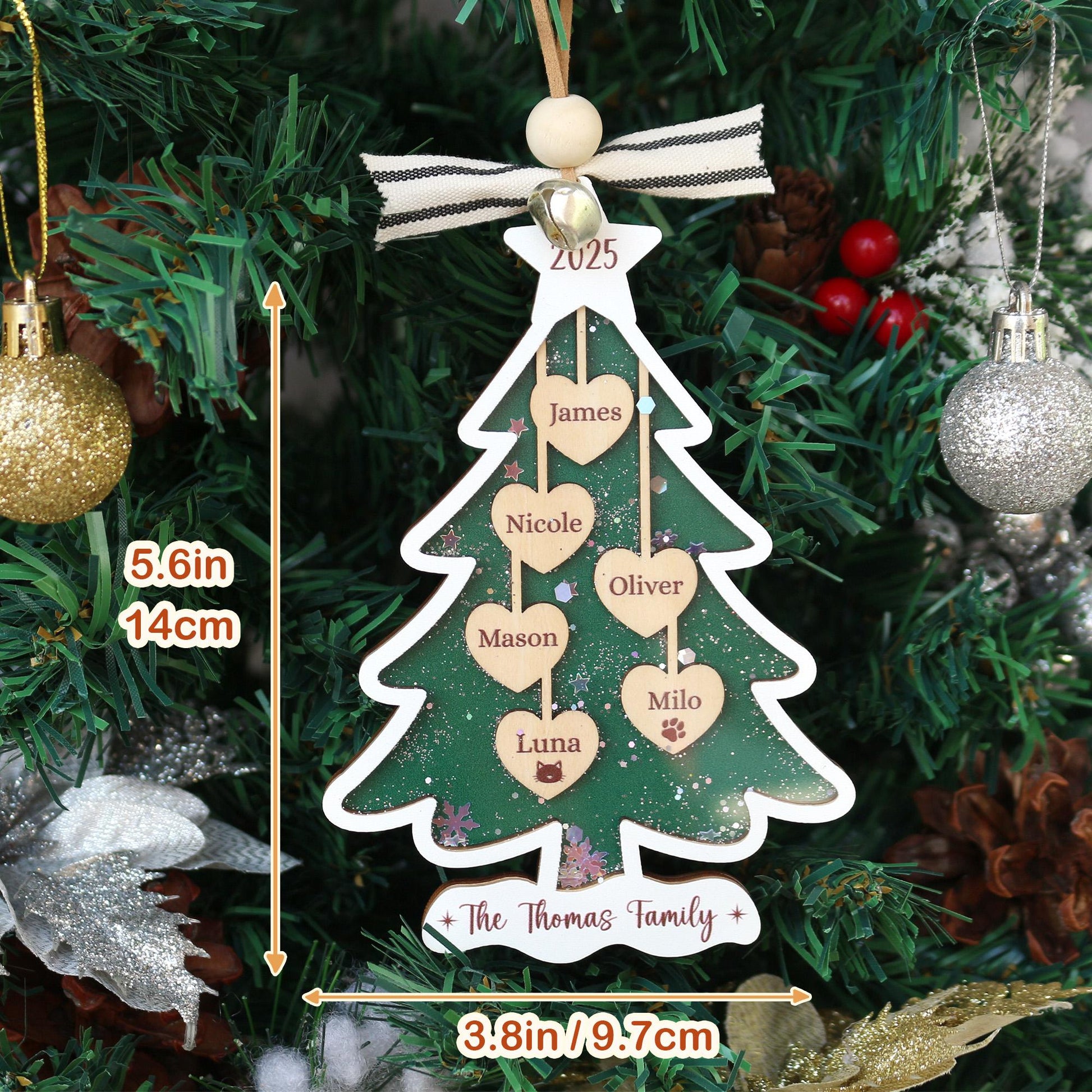 Personalized Christmas Ornament, 2025 Christmas Tree Ornament, Custom Wooden Pet Family Ornament, Christmas Gift for Family, Holiday Decor